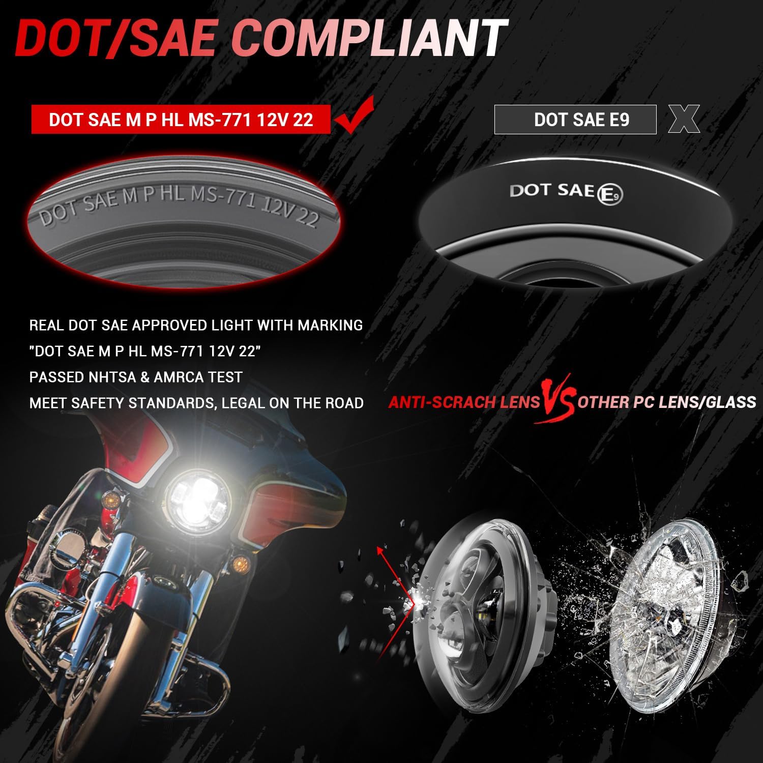 Detalle de Z-OFFROAD SJ-770-22-BK 7-Inch LED Motorcycle Headlight Kit, Black, DOT/SAE