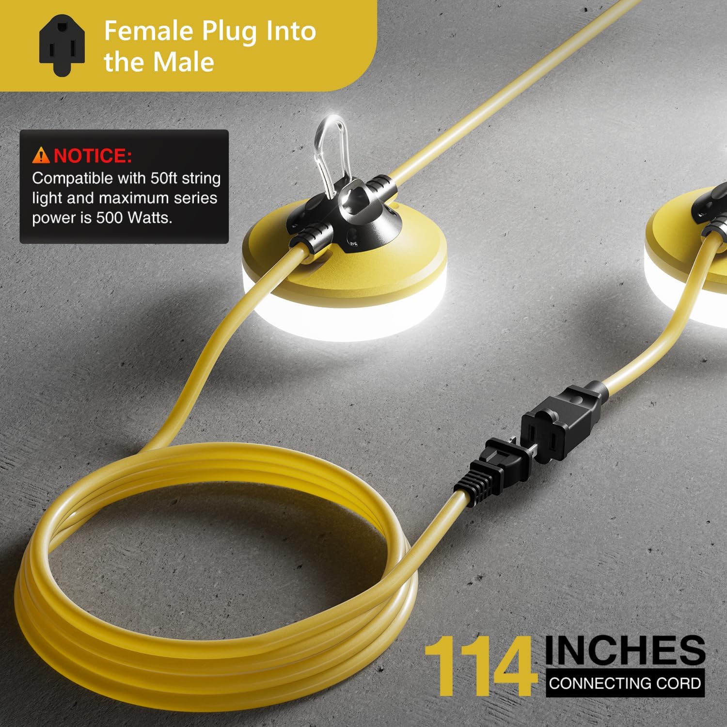 Detalle de RUISUN RMS-H5-4S-6000 LED Construction String Lights, 50 ft, 5,000 lm, IP65