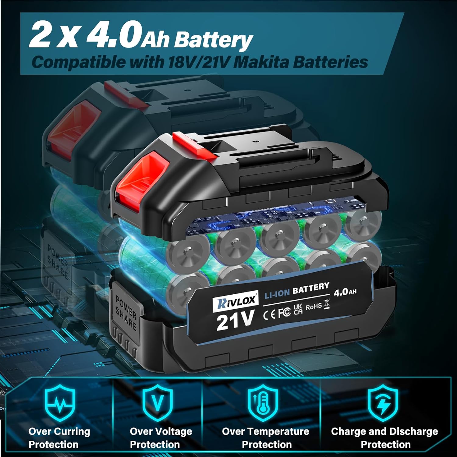 Thumbnail 3 de Rivlox Oscillating Multi Tool with 2x 4.0Ah Batteries – 680W, 6 Speeds, 4° Oscillation, Brushless, LED Light