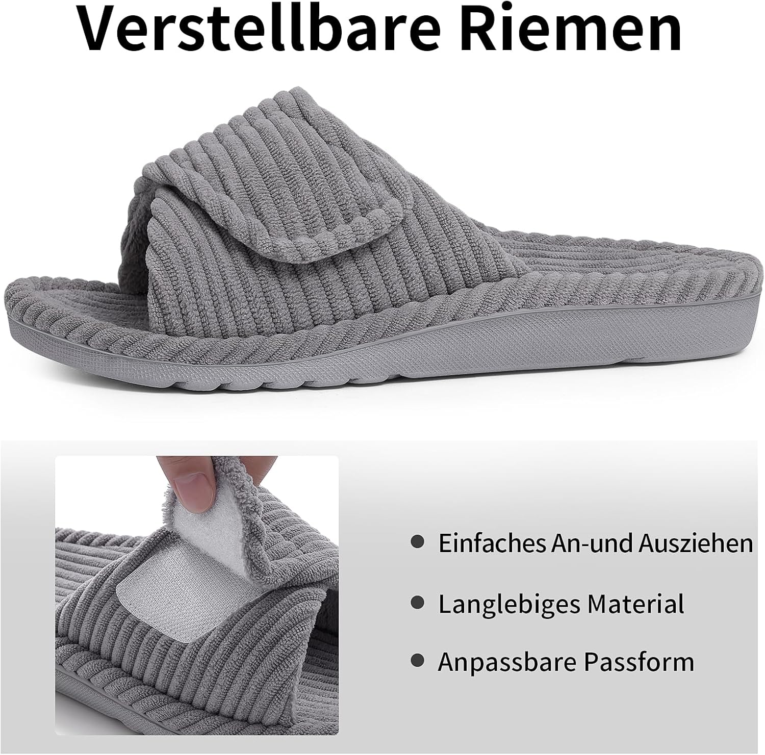 Thumbnail 3 de Litfun orthopädische Damen-Hausschuhe mit Memory-Foam Fußbett, verstellbarem Klettverschluss