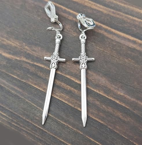 Thumbnail 7 de bySantana - 5 cm Silber Schwert Ohrringe | Handgefertigt, Mittelalter Stil, Dolch Ohrhänger (Ohrclips)