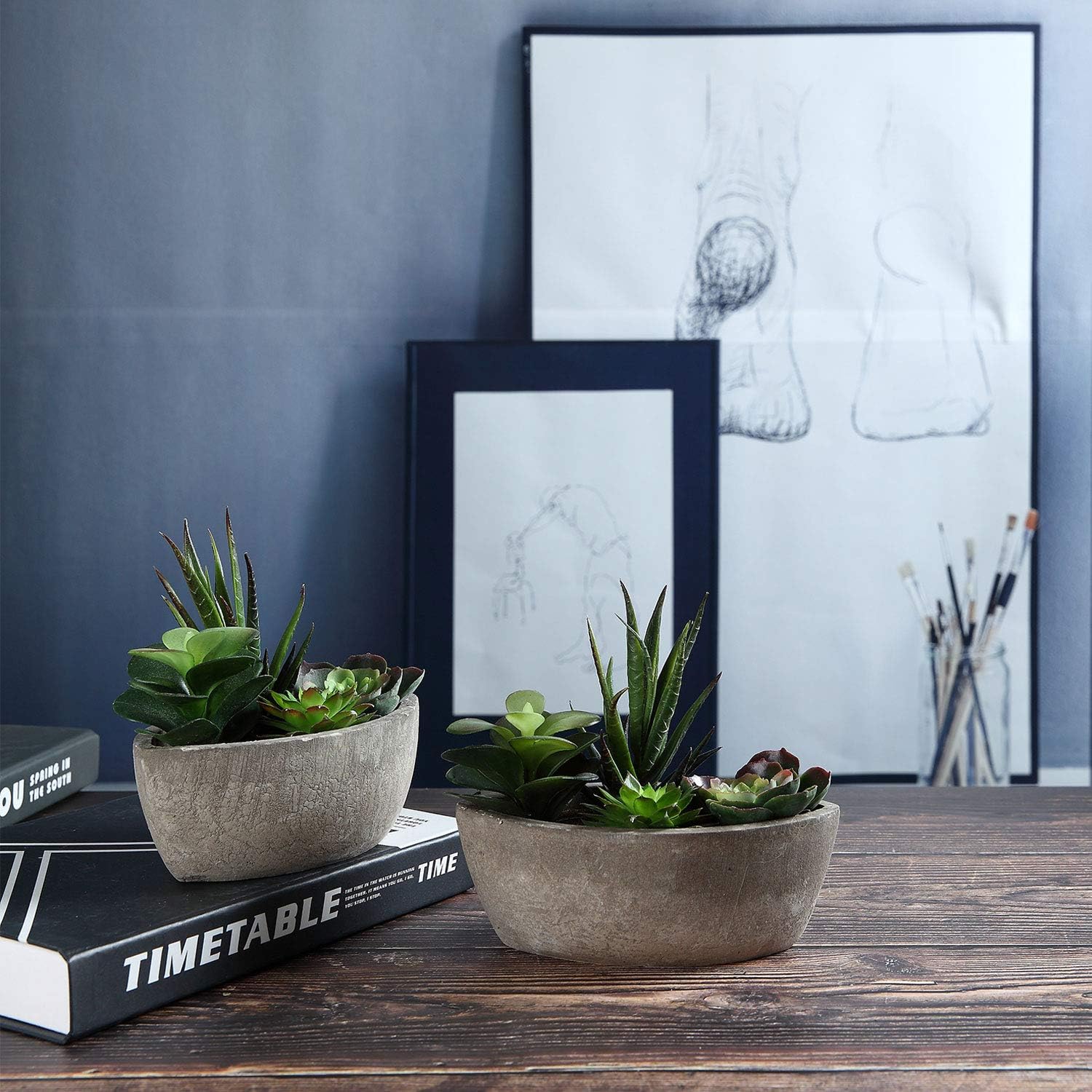 Detalle 2 de T4U Set of 2 Small Artificial Potted Plants, Dark Green Indoor Decor