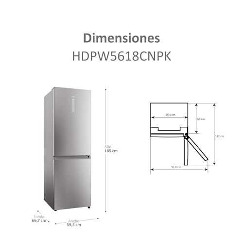 Detalle de Haier 2D 60 Series 5 Pro HDPW5618CNPK: Frigorífico combi inteligente con Total No Frost (352 L) y MyZone