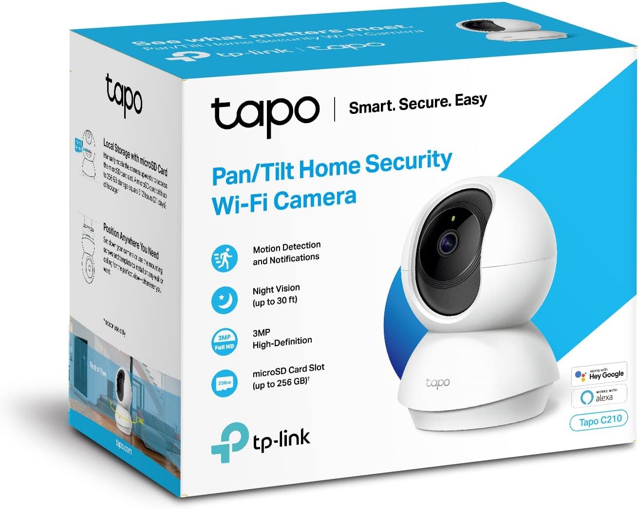 Detalle de Tapo TP-Link C210 WLAN IP-Kamera: 3MP, Pan-Tilt, 2-Wege-Audio, lokale Speicherung