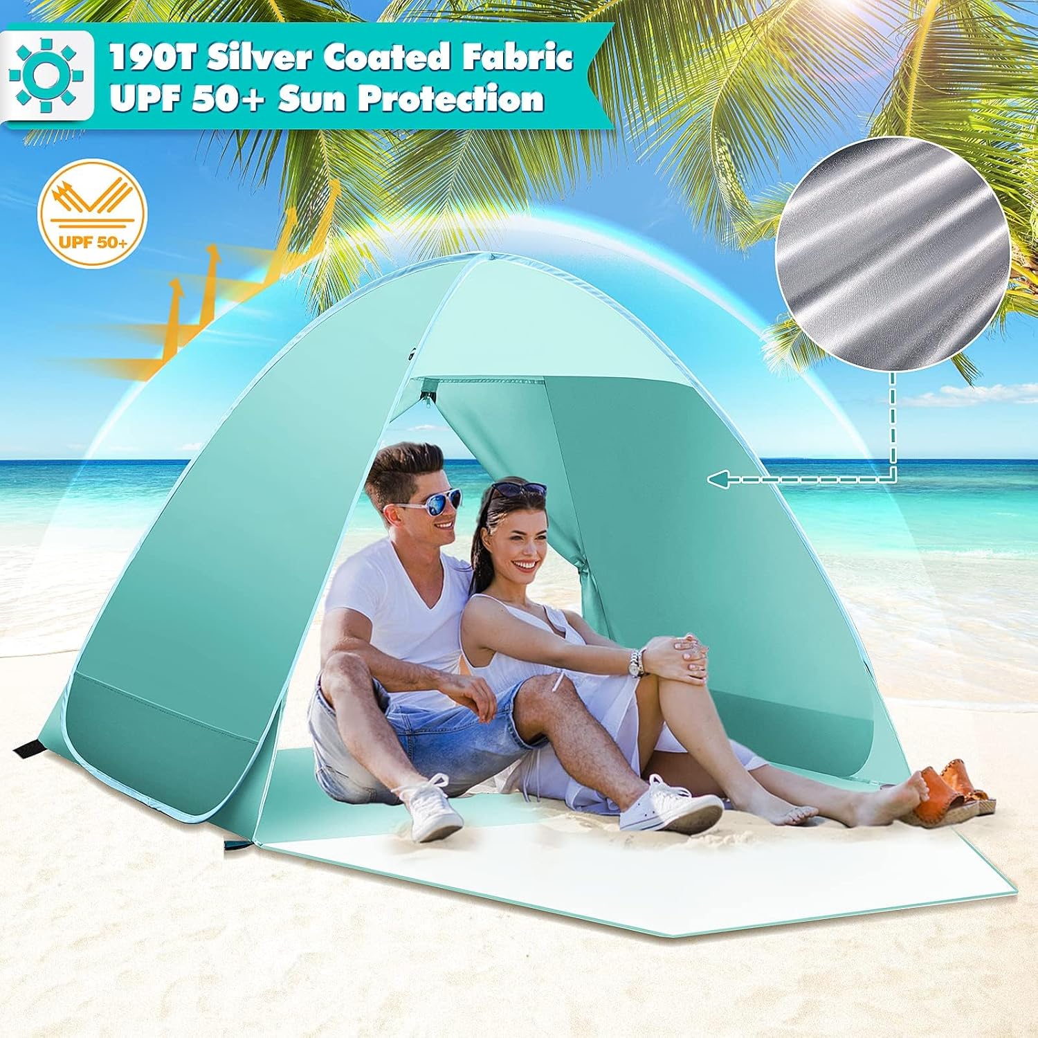 Detalle 2 de Pop up Strandmuschel 2–3 Personen – UV Schutz UPF 50+ mit Privatsphäre, kompakt & tragbar