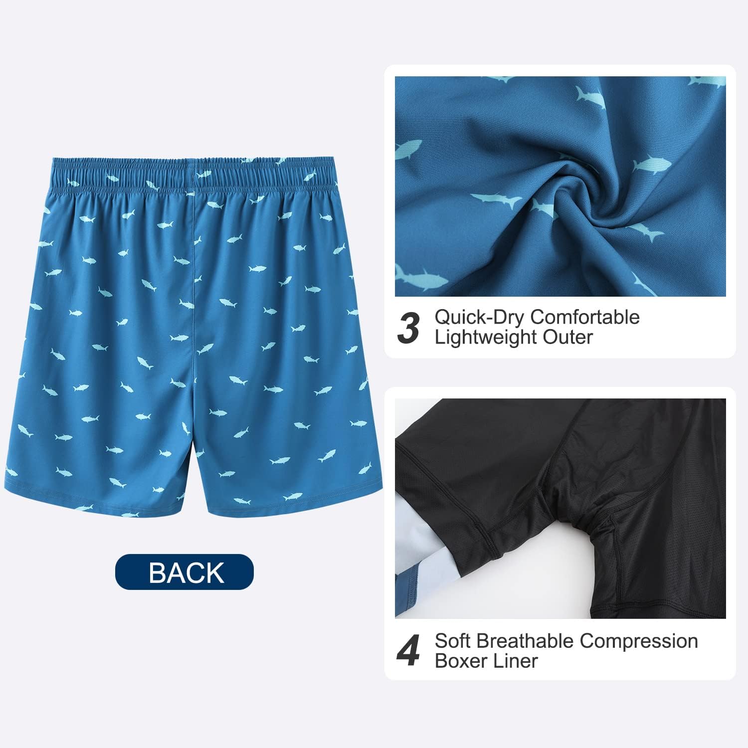 Thumbnail 4 de HODOSPORTS Mens 7" Swim Trunks with Compression Liner – Quick-Dry, Zipper Pockets