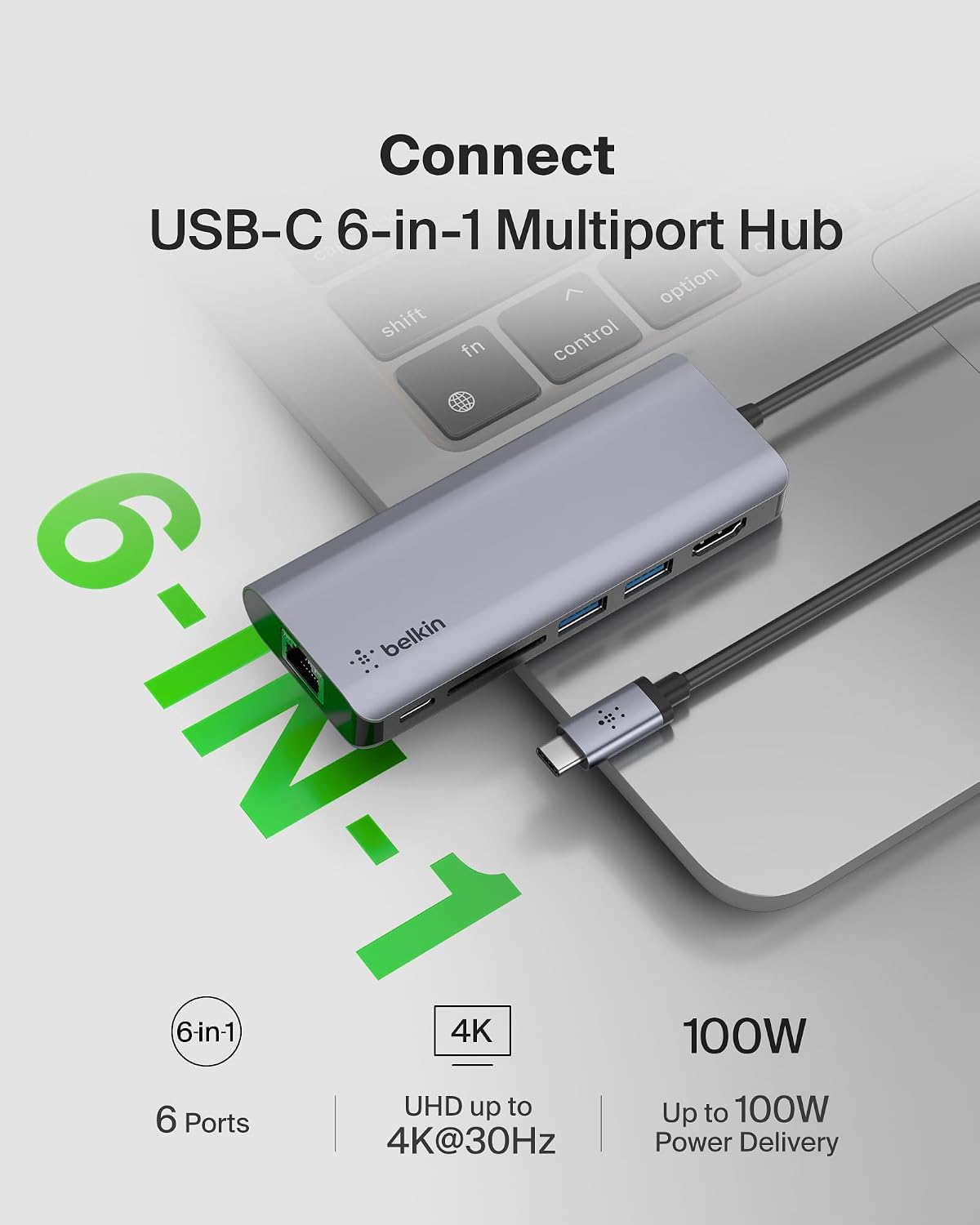 Detalle 2 de Belkin USB C Hub 6-in-1 for laptops