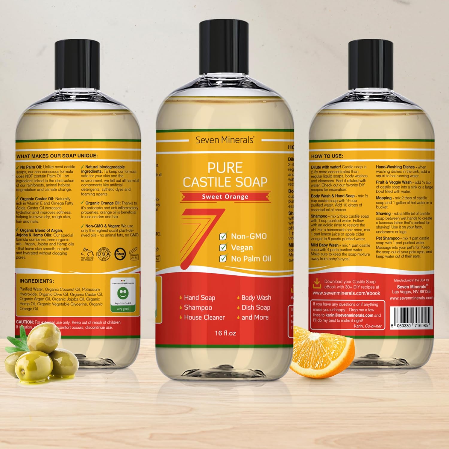 Detalle 2 de Seven Minerals Pure Castile Soap, 16 oz, Vegan and Palm Oil-Free