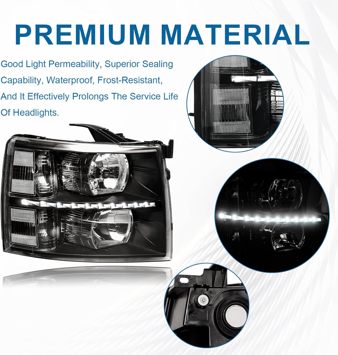 Thumbnail 2 de Fullux LED DRL Headlights Assembly for 2007–2013 Chevy Silverado 1500 (and 2007–2014 2500HD/3500HD) — Clear Reflector Black Housing