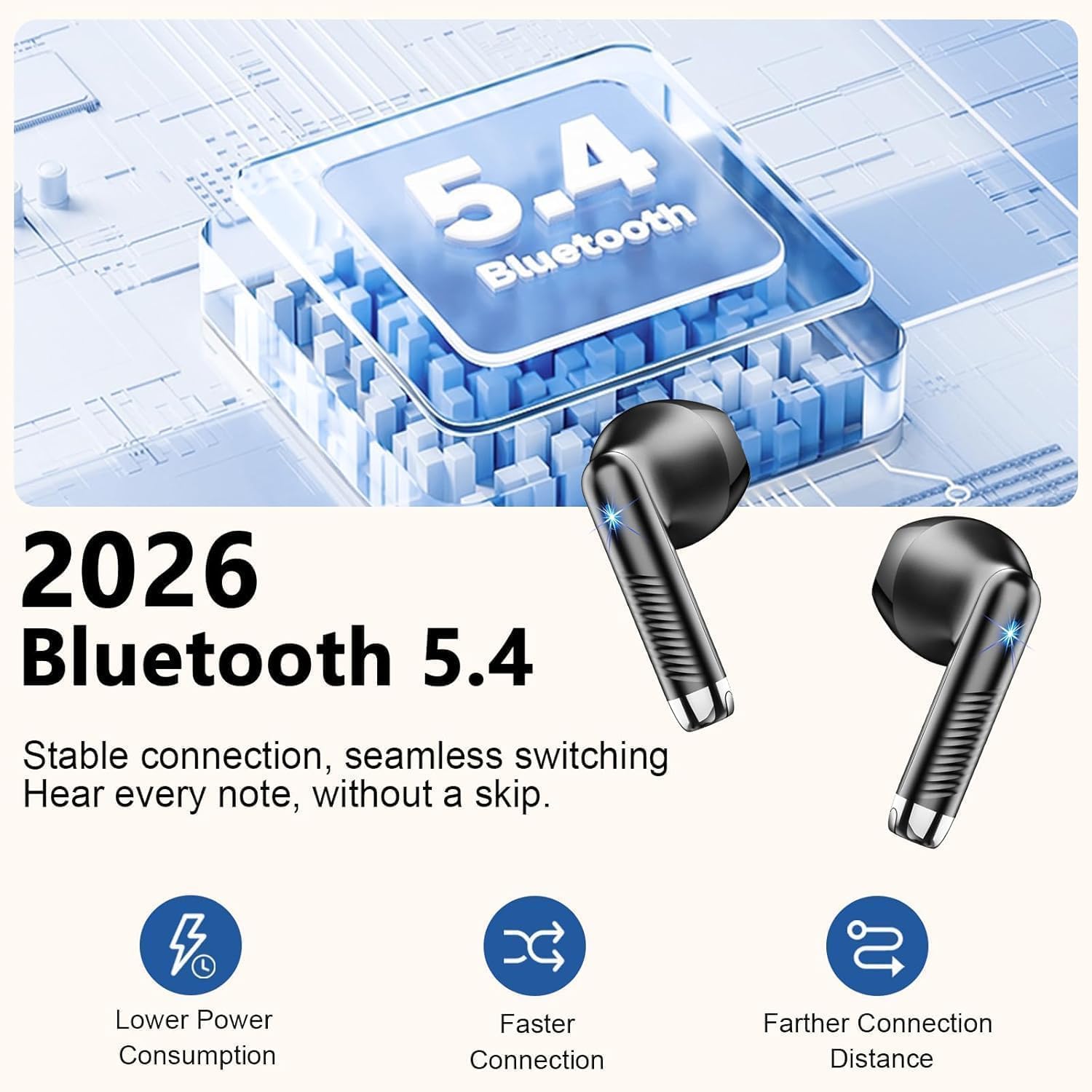 Thumbnail 1 de Écouteurs Bluetooth sans fil 5.4 (Bluetooth 5.4) avec 4 micros ENC, réduction de bruit et étanchéité IP7