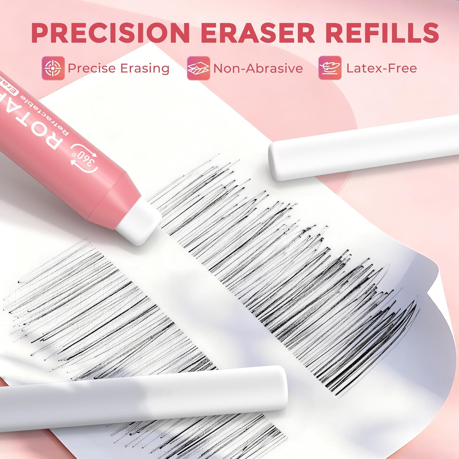 Thumbnail 2 de Nicpro Rotary Retractable Eraser Pen, Pink TPE with 5 Refills