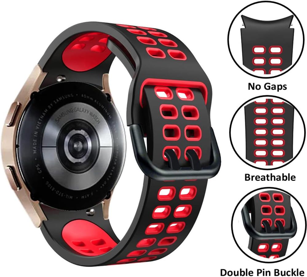 Detalle de LEIXIUER Silicone Sport Band for Samsung Galaxy Watch 7/6/5/4 (40mm–46mm/47mm) – Breathable, Gapless Strap with Quick-Release Pins