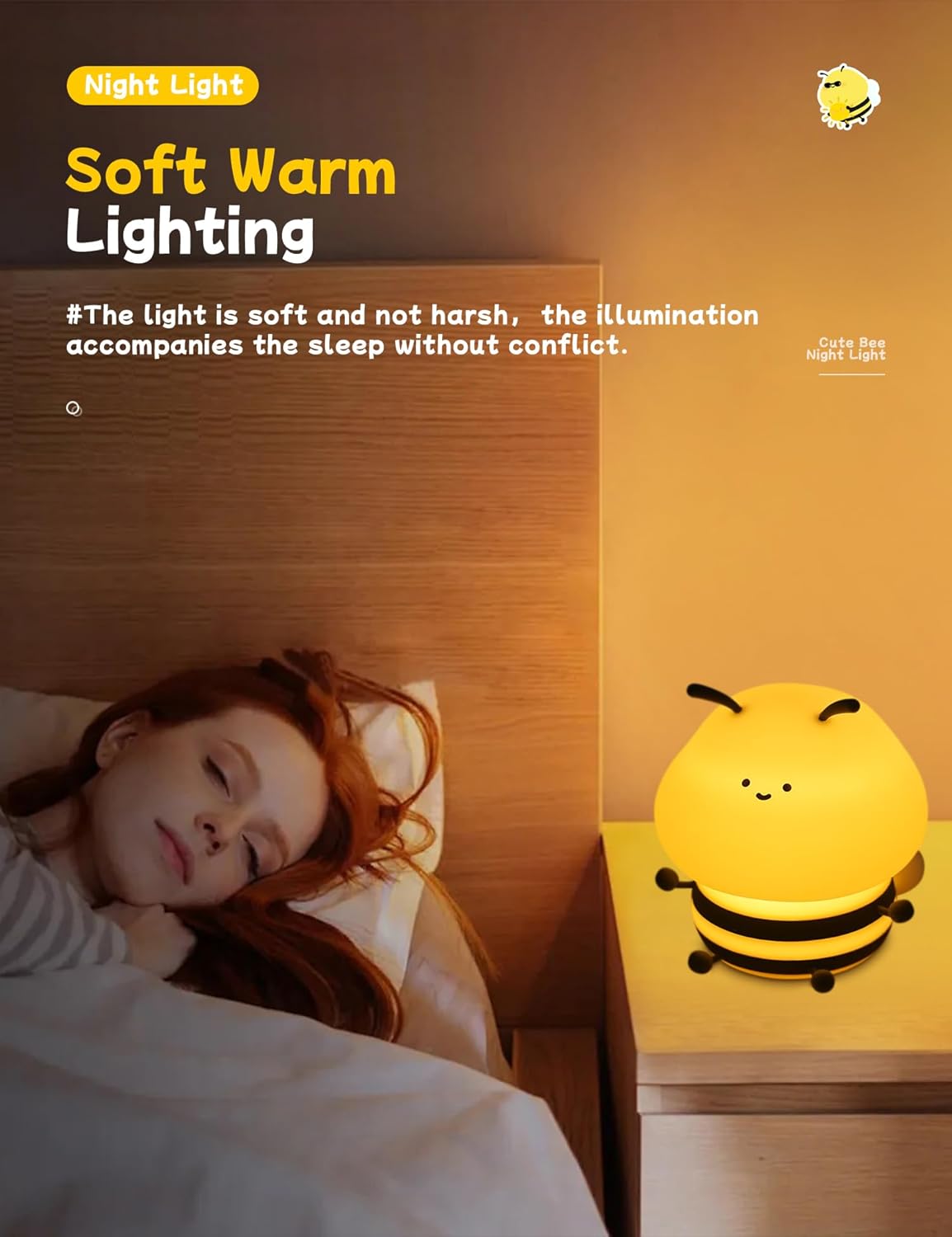 Thumbnail 5 de IHALO Cute Nachtlicht Kinder (Biene) mit stufenlos dimmbarer Helligkeit, RGB-Licht und USB-Laden