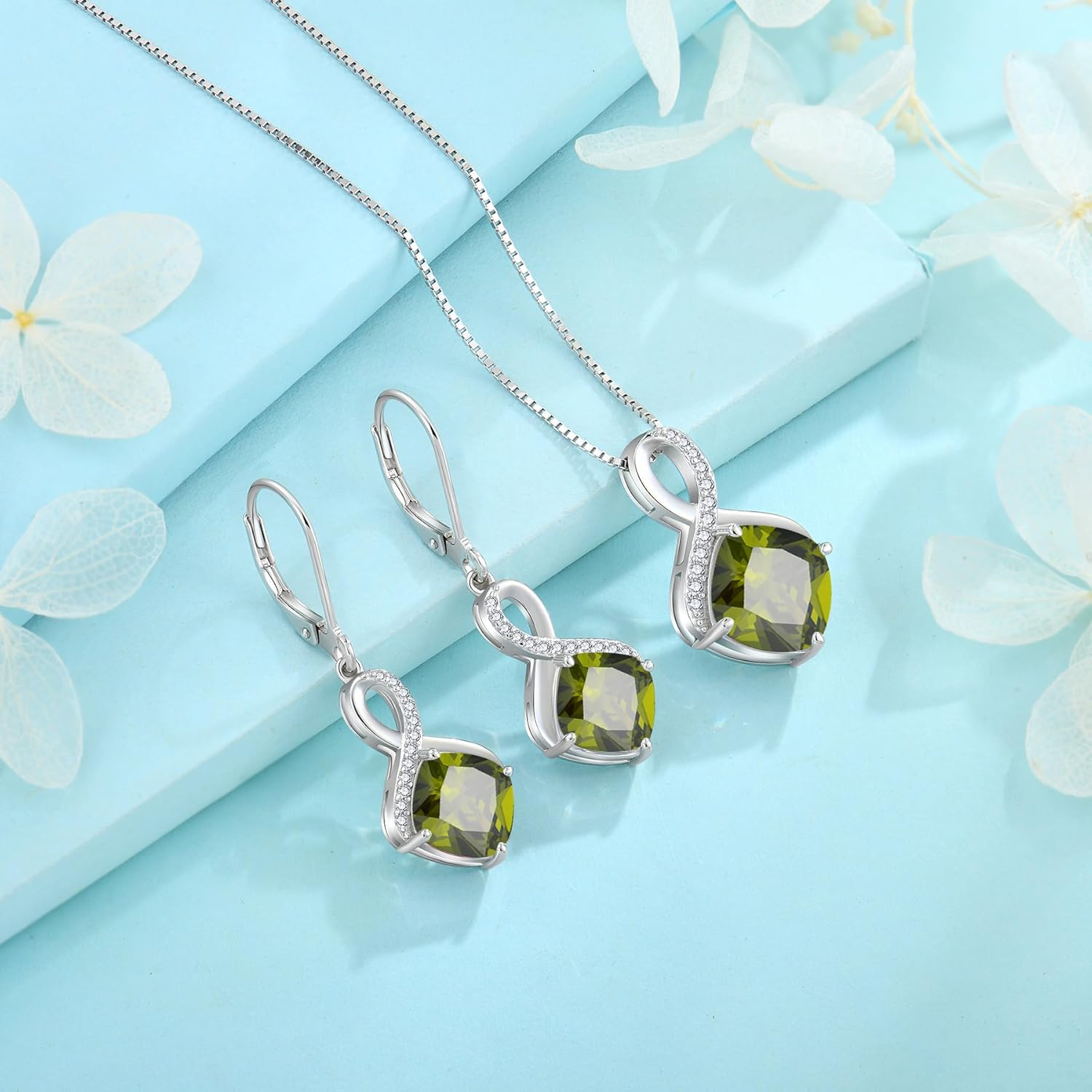 Thumbnail 4 de FJ Quadrat Prinzessschliff hängende Ohrringe aus 925 Sterling Silber mit Unendlichkeit-Motiv