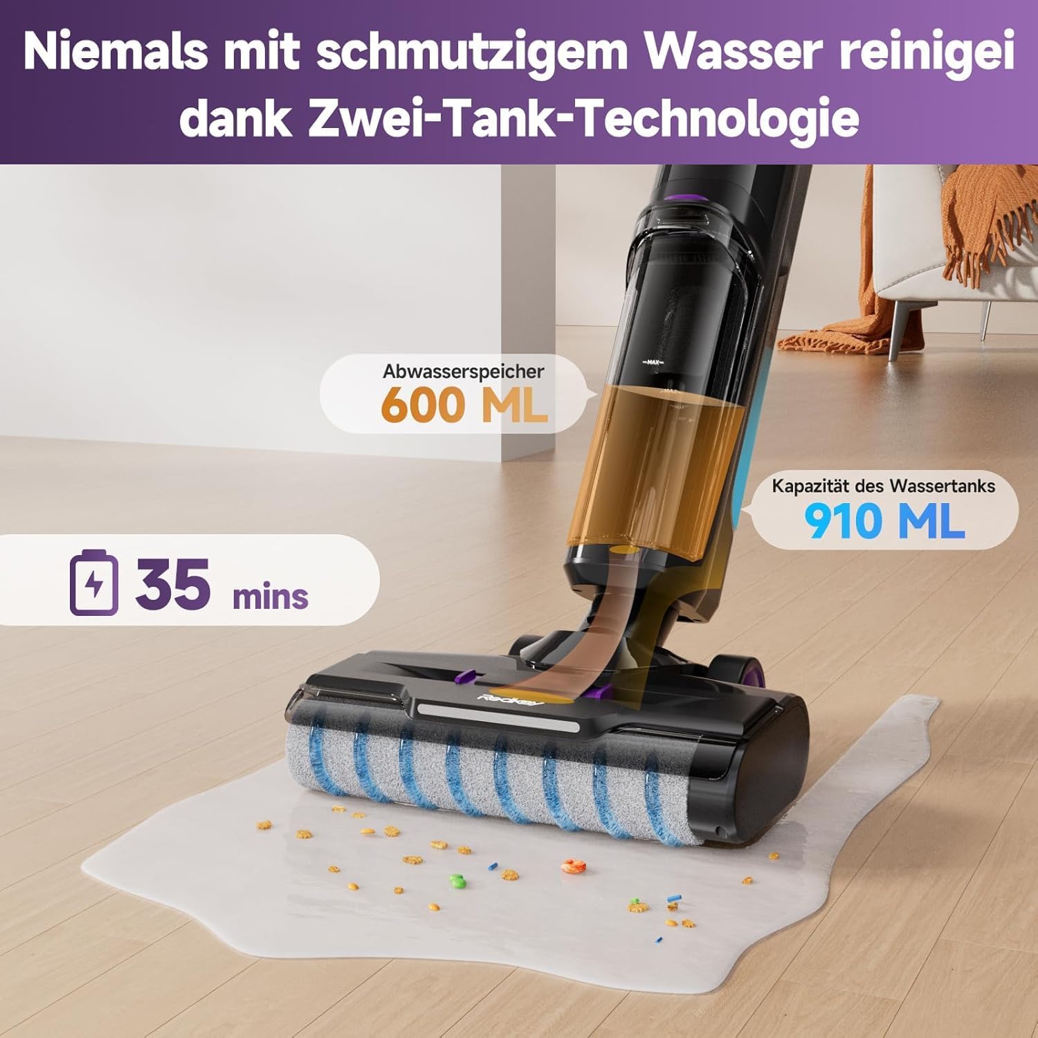 Detalle 2 de Redkey W15 Akku-Nass-Trockensauger mit Moppreinigung đź§ą
