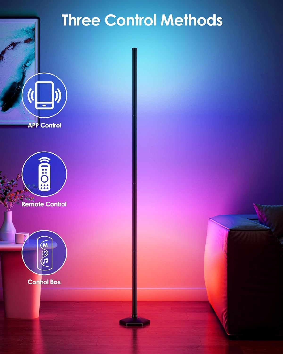 Detalle 1 de Uocub Corner Floor Lamp (2 Pack) – Smart RGB LED with App/Remote/Button, Music Sync