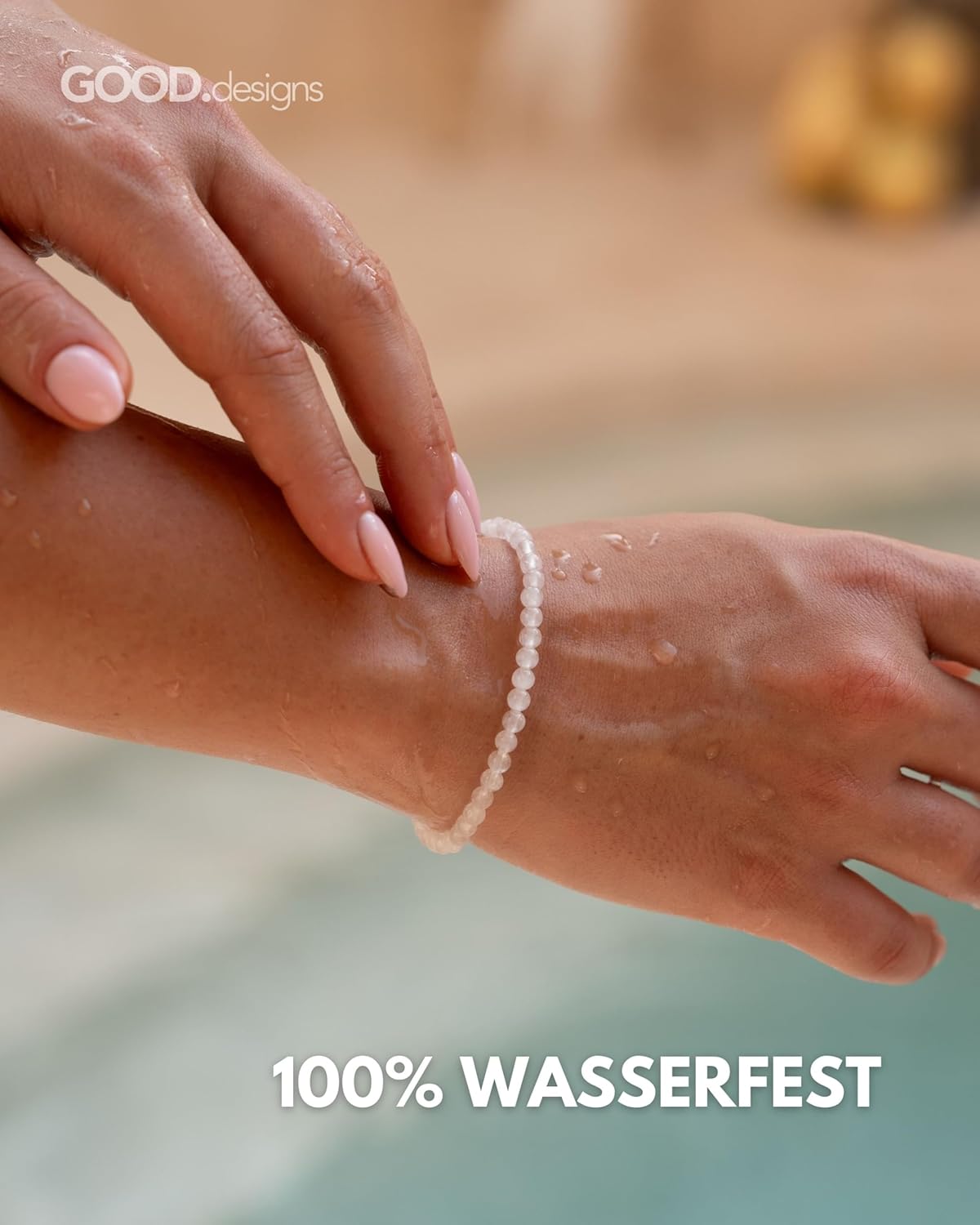 Detalle de GD GOOD.designs Perlenarmband Damen – Naturstein 4 mm, verstellbar 15–19 cm, 18K vergoldet, wasserfest