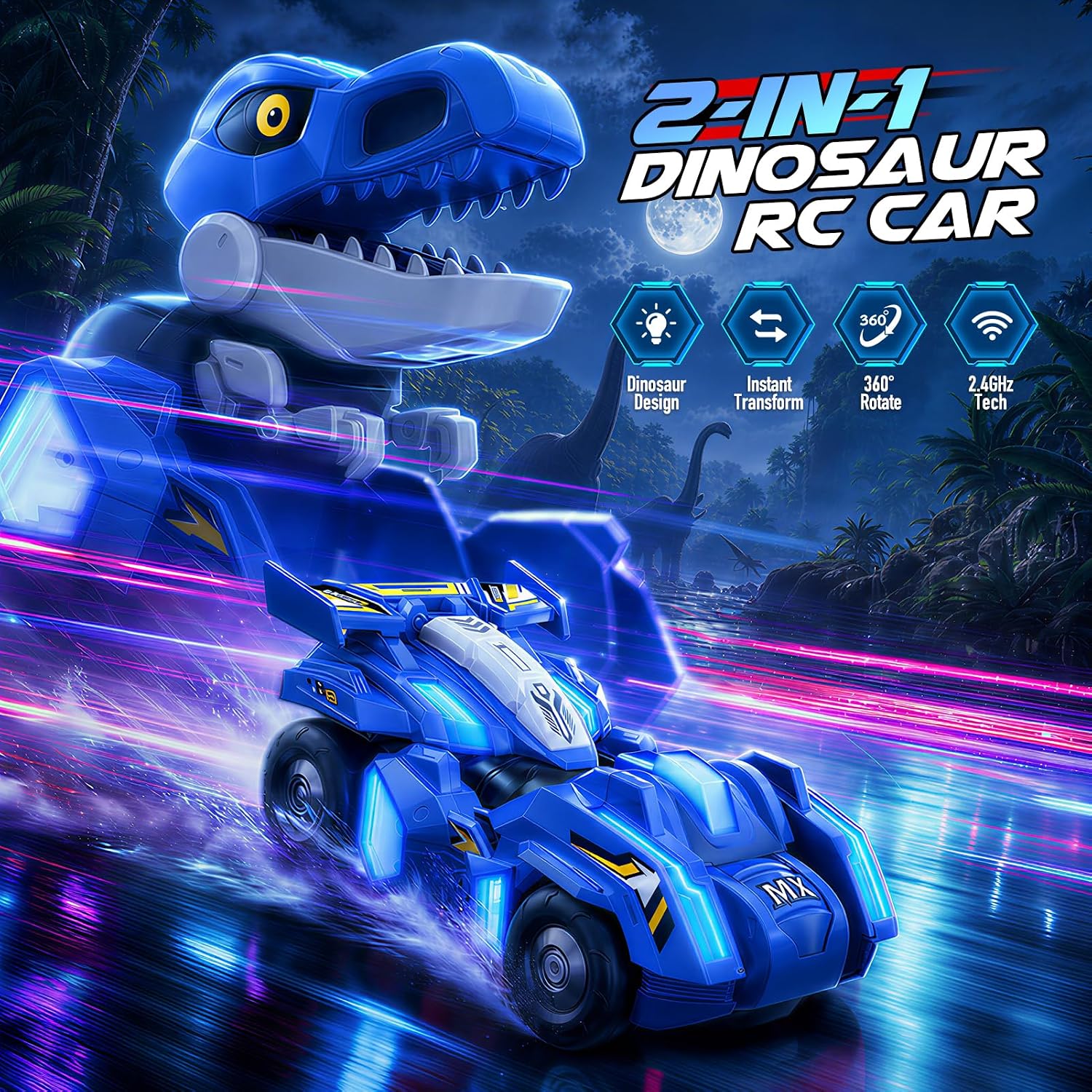Detalle de WootoyCar CAR002 Dinosaur Transforming RC Car with LED Lights and Type-C Charging