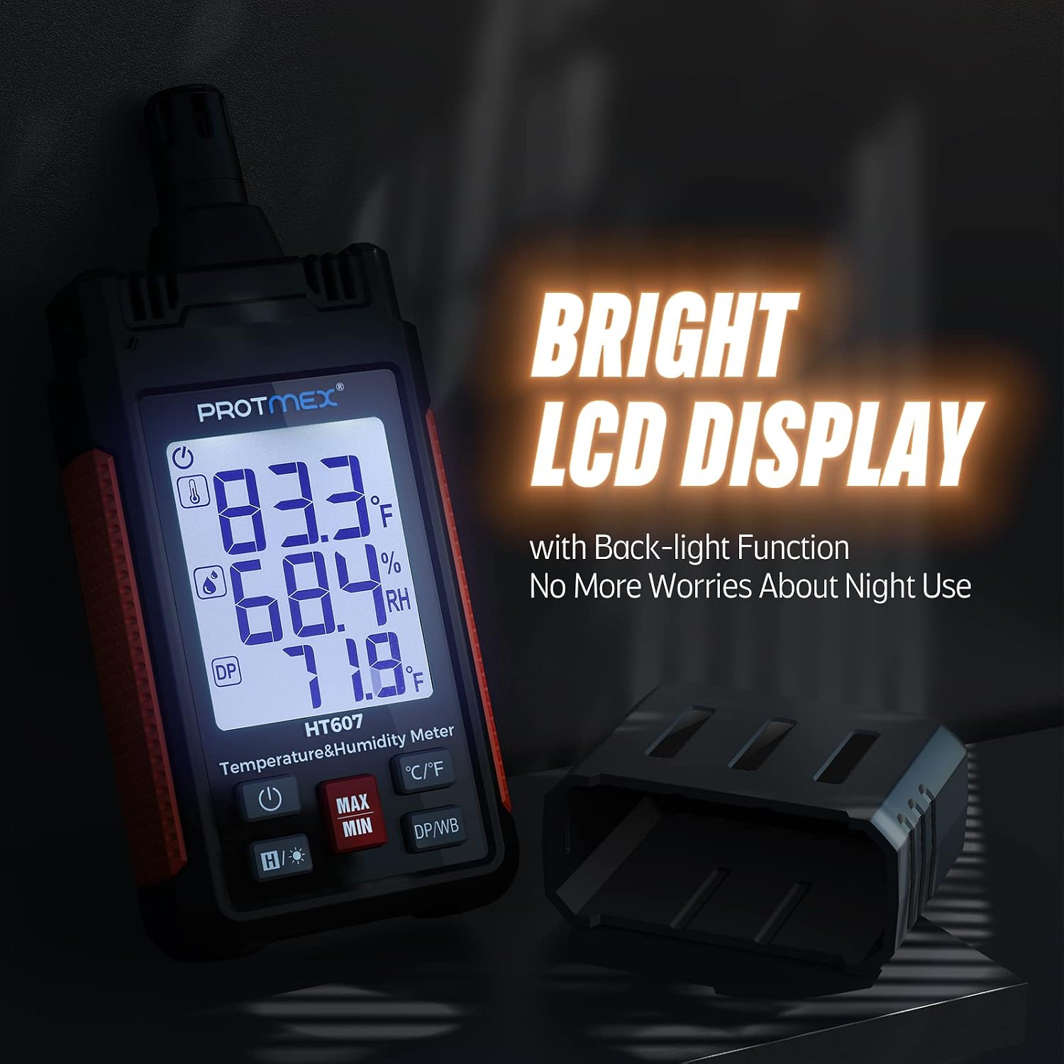 Detalle 1 de Protmex HT607 Temperature and Humidity Meter with Backlit LCD and Probe Cover