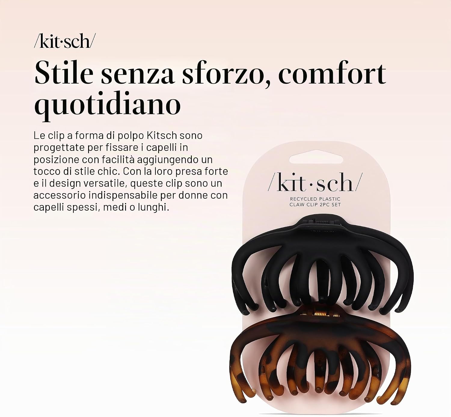 Detalle 2 de Kitsch Fermagli a polipo per capelli – Set nero e tartaruga, grande tenuta per capelli spessi
