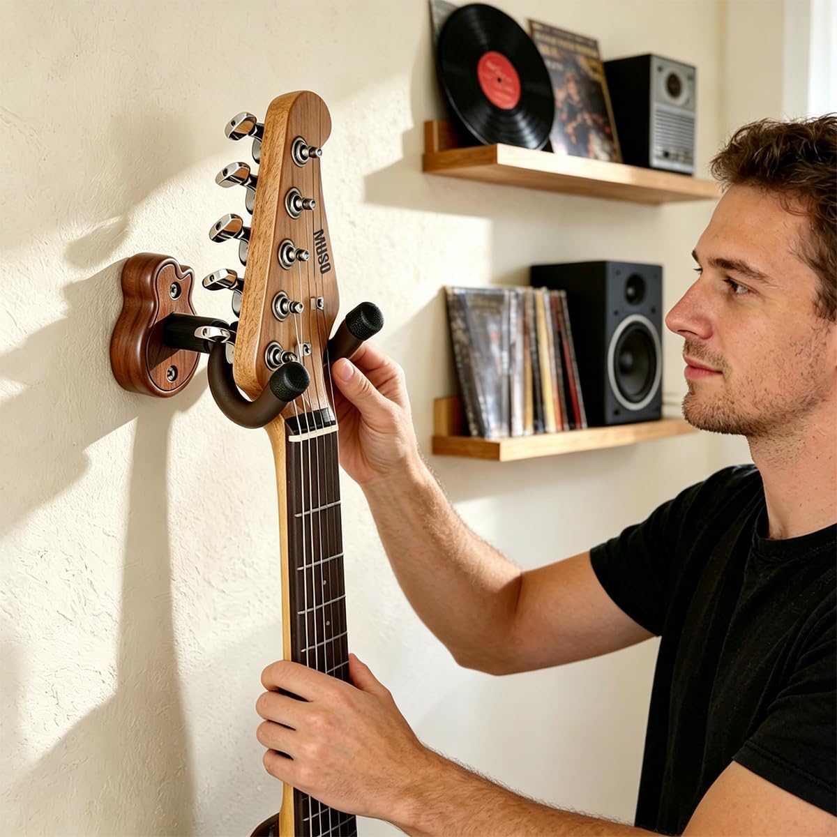 Thumbnail 2 de MUSO MiniGuitarHook 2-Pack Wood Guitar Wall Hangers, Adjustable U-Shaped Cradle