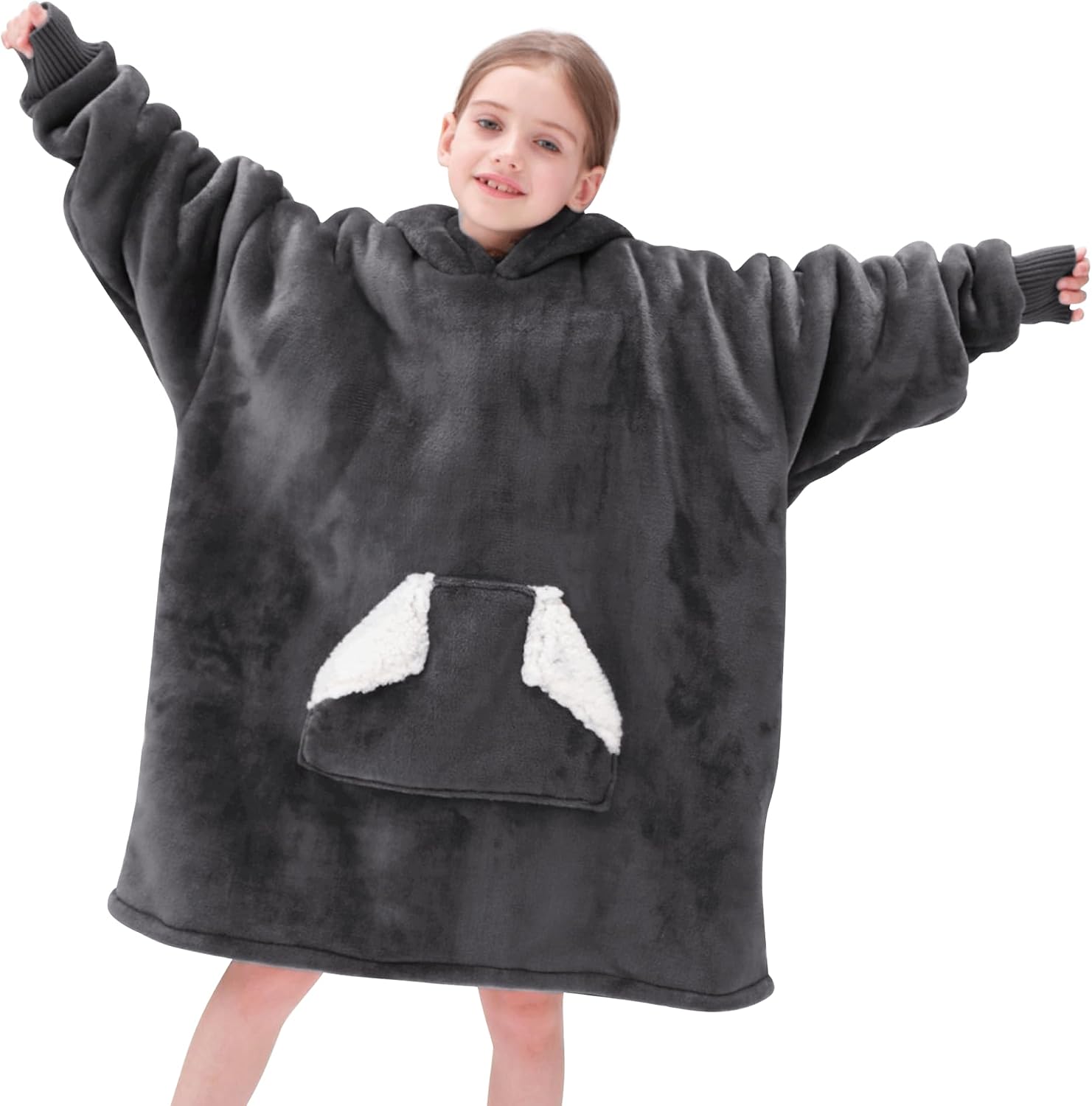 Detalle 2 de Touchat Kids Wearable Hoodie, Sherpa Blanket Sweatshirt with Hood and Pocket