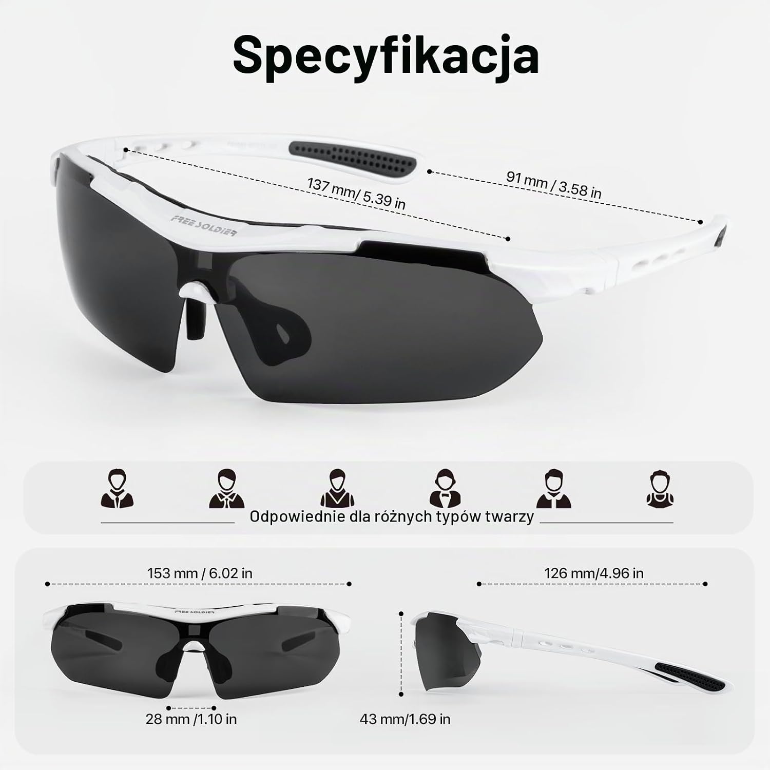 Detalle 2 de FREE SOLDIER 0089 – okulary kolarskie z 5 wymiennymi soczewkami UV400