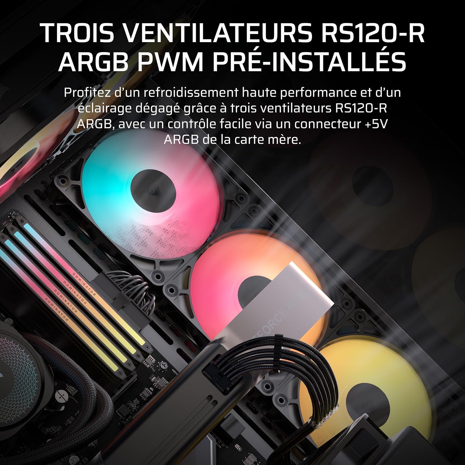 Detalle de Corsair 3500X RS-R ARGB – Boîtier PC mi-Tour avec vitre panoramique et 3 ventilateurs RS120-R ARGB préinstallés