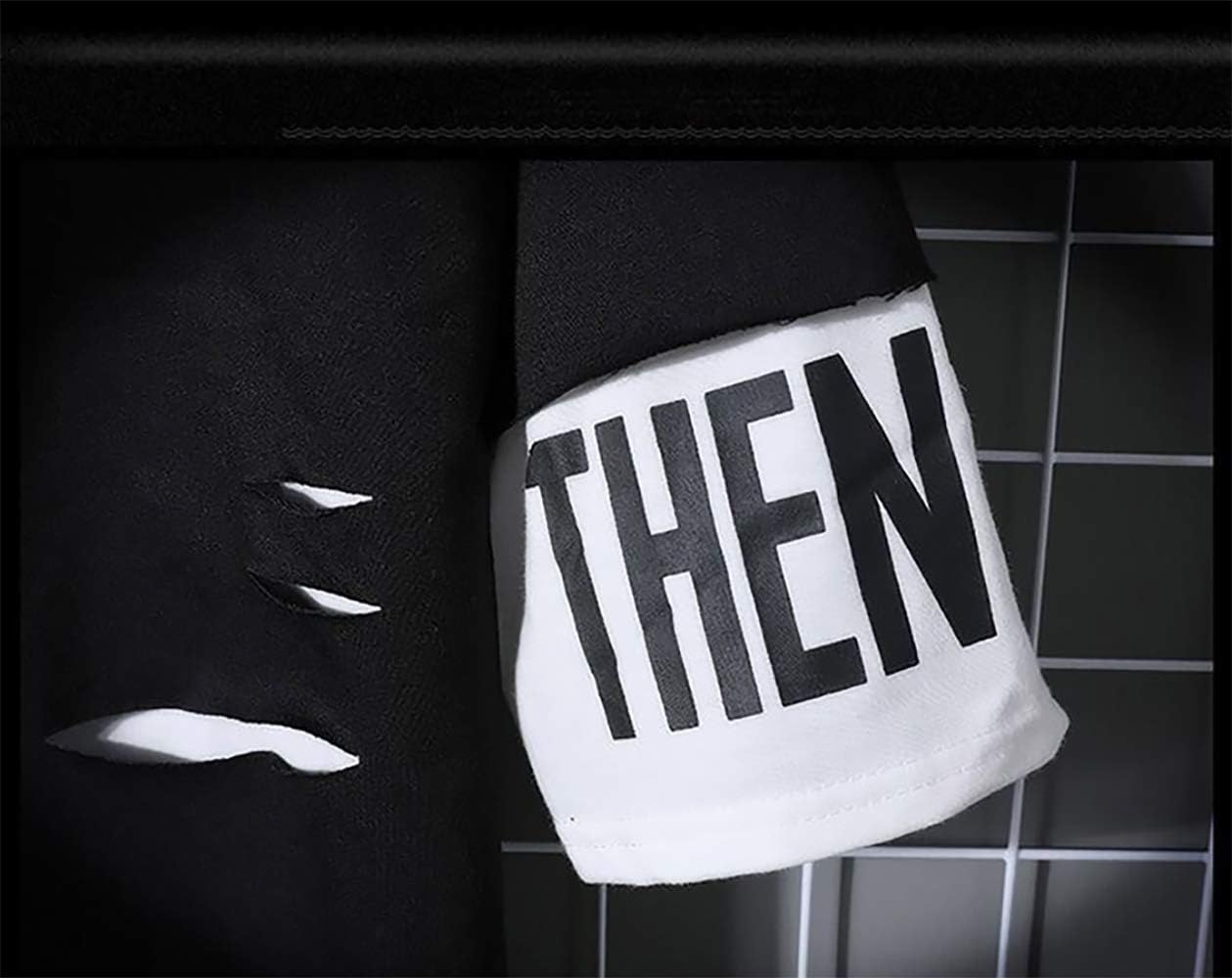 Detalle de Hello MrLin Men’s Techwear Hip Hop Hoodie Japanese Streetwear Patchwork Jumper