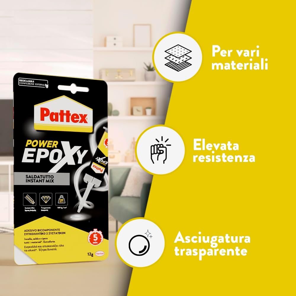 Thumbnail 2 de Pattex Power Epoxy Saldatutto Mix 5 minuti: colla epossidica bicomponente trasparente, 12 g