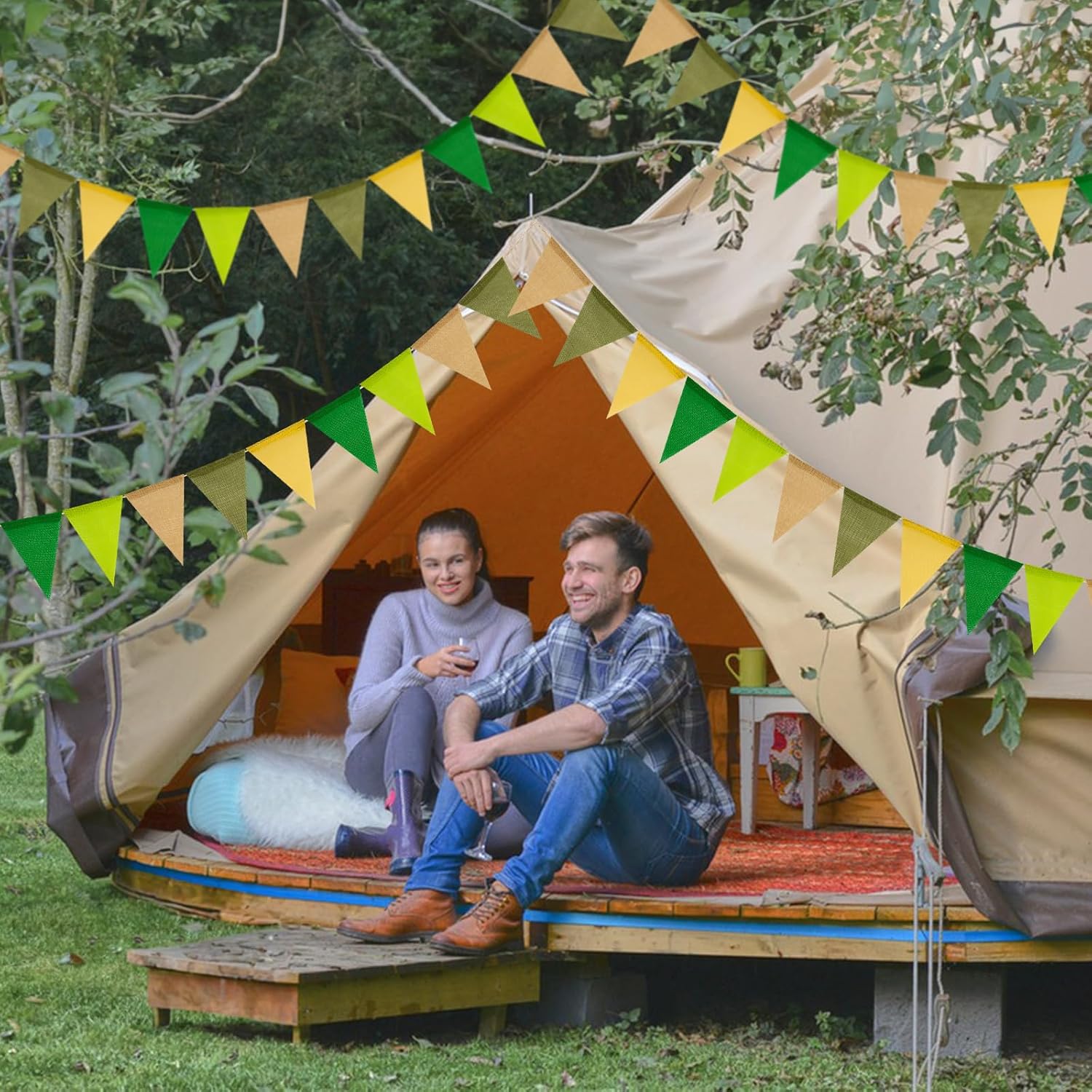 Thumbnail 3 de jijAcraft Wimpelkette Outdoor wetterfest Salbeigrün – 20 m Garten-Wimpelgirlande mit 60 Wimpeln