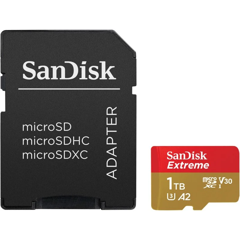 Detalle de SanDisk Extreme MicroSDXC 1TB UHS-I A2 V30 con Adaptador SD