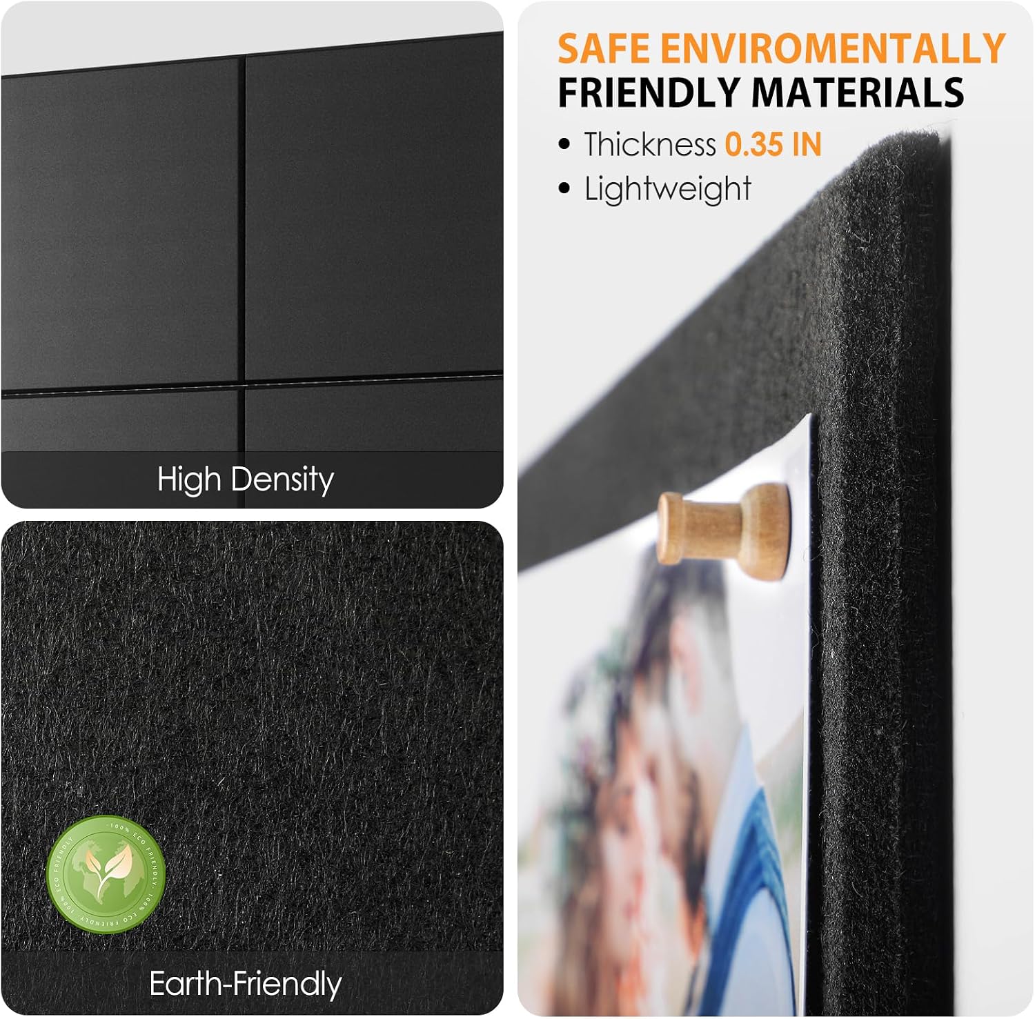 Thumbnail 1 de MaxGear 48" x 36" Felt Bulletin Board, Black 12-Pack Wall Tiles