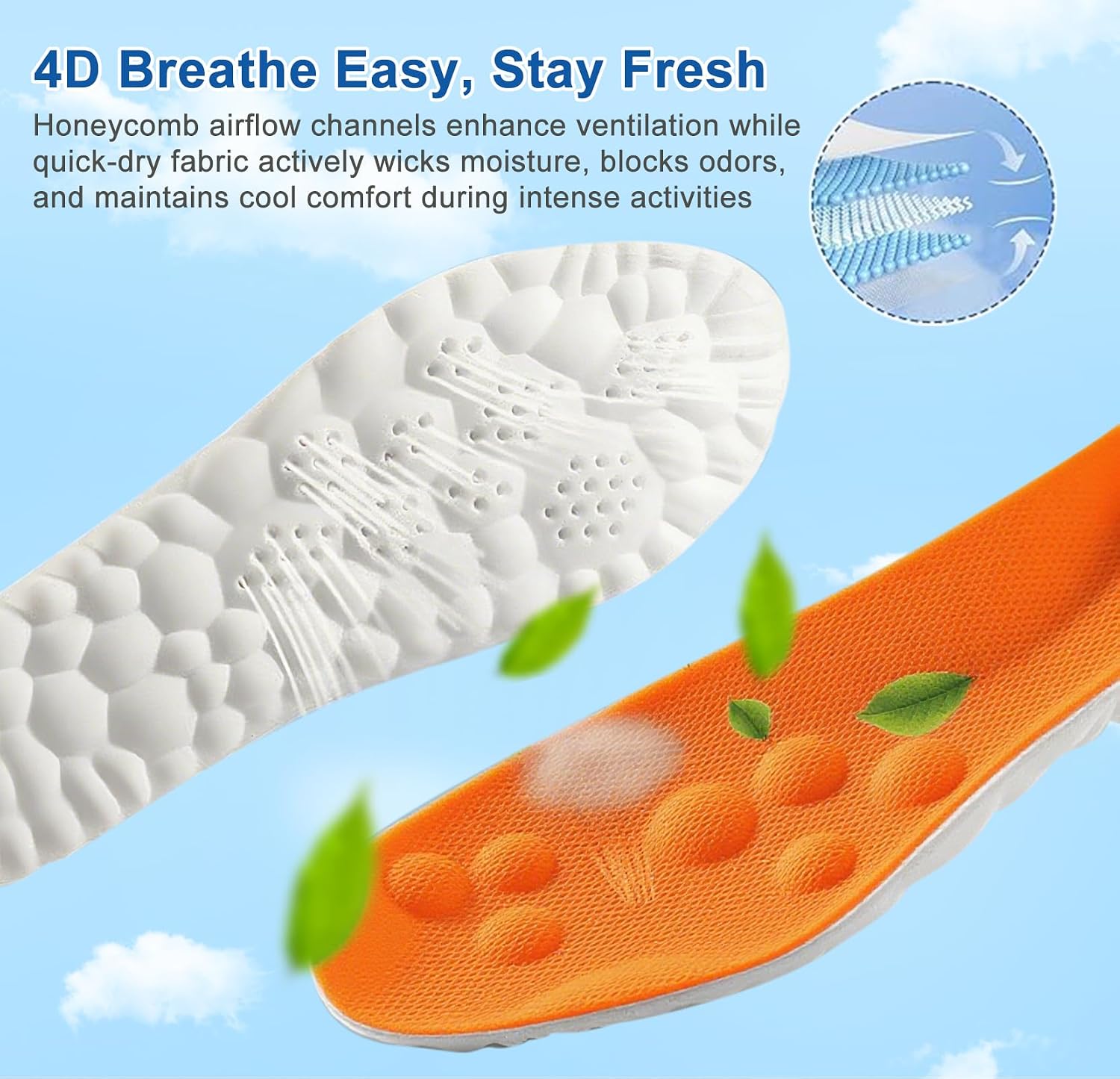 Detalle de Giwytey CGF-SI-ORANGE-009 4D Insoles, Memory Foam, Arch Support, Orange