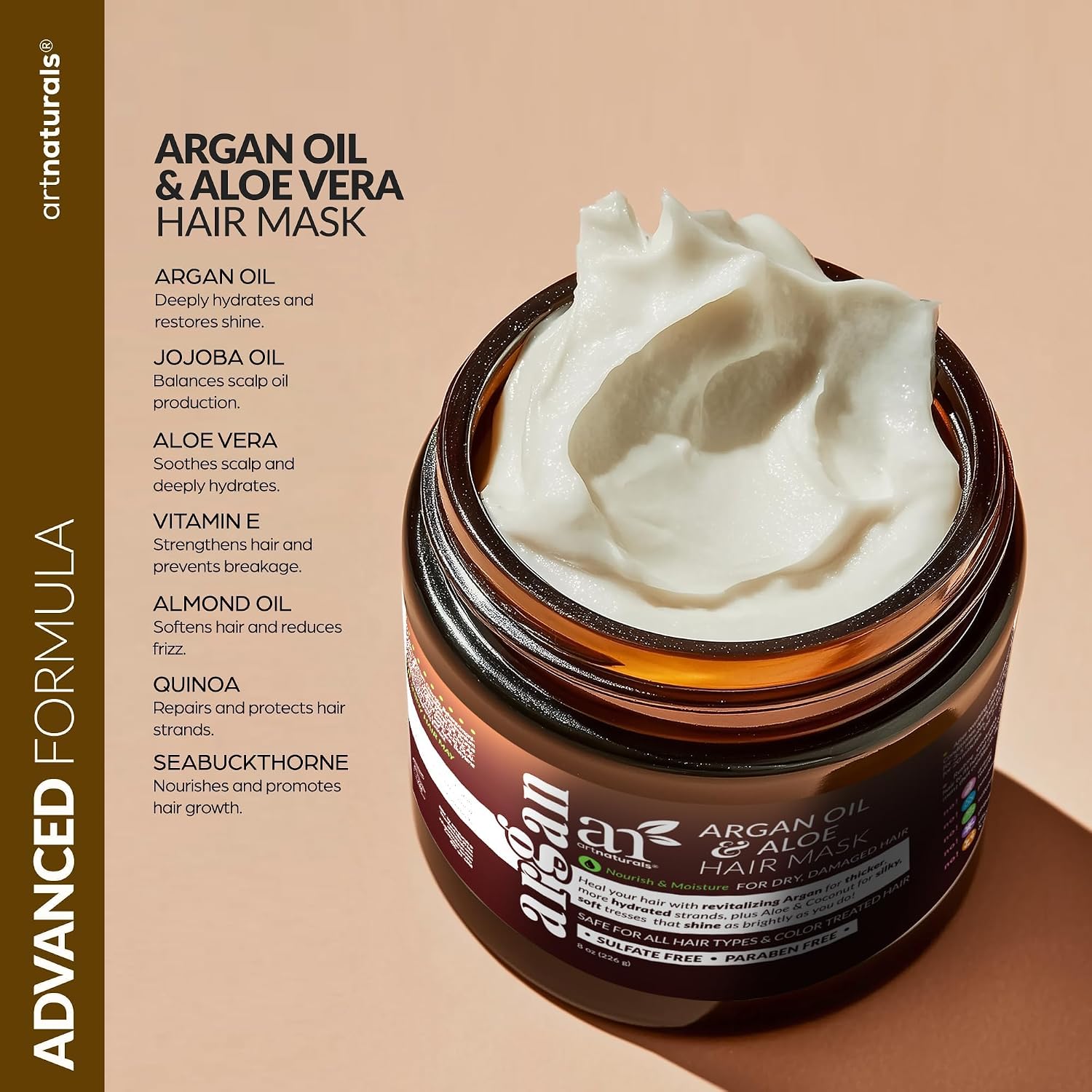 Detalle de ArtNaturals 2-Step Deep Repair Hair Mask with Silk Sleep Bonnet – Intensive Treatment for Damaged, Dry & Color-Treated Hair