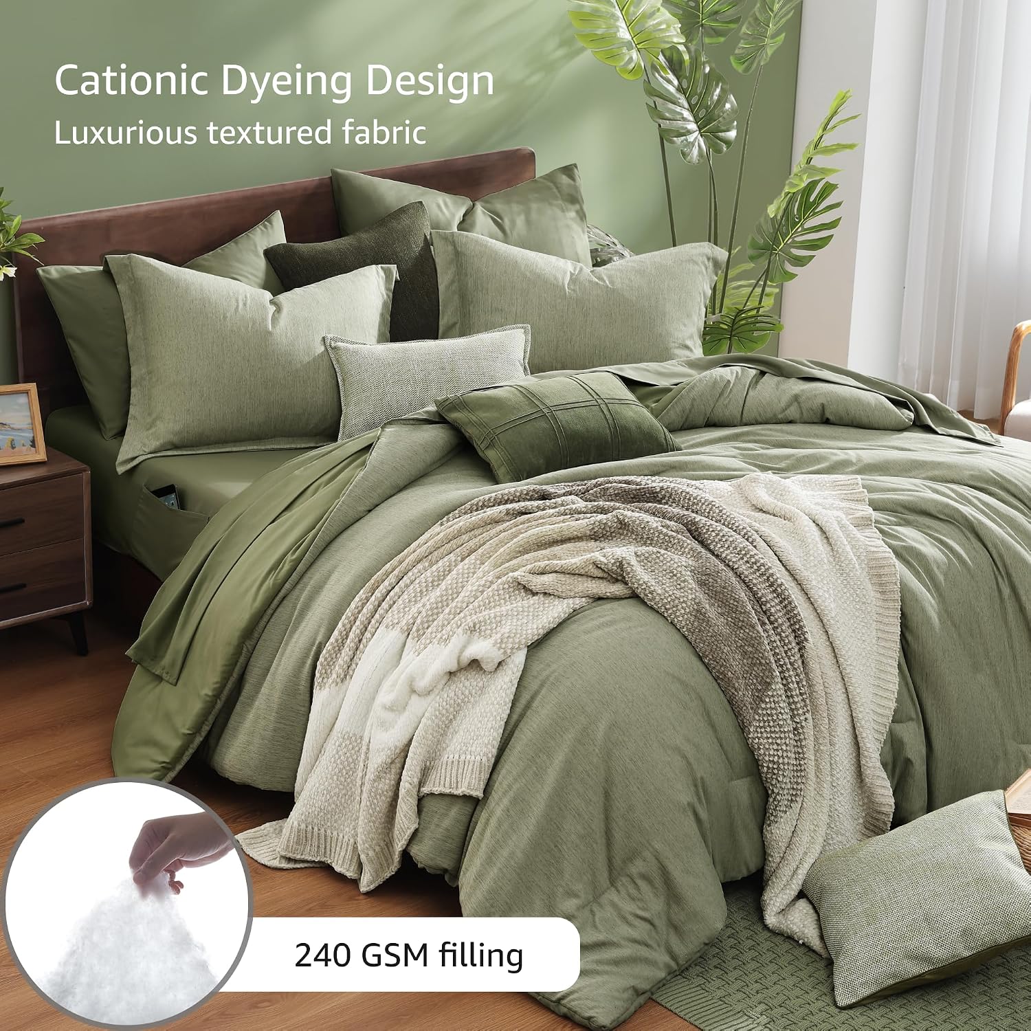 Thumbnail 2 de Monbix Oversized Queen Comforter Set, Sage Green 7-Piece Bed in a Bag