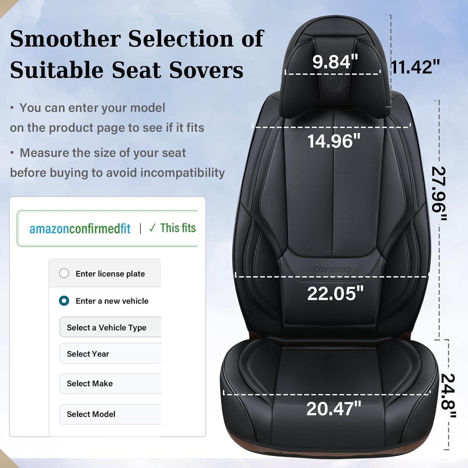 Thumbnail 6 de Coverado Car Seat Covers 5 Pieces Full Set Universal Waterproof Nappa Leather Auto Seat Protectors (Black)