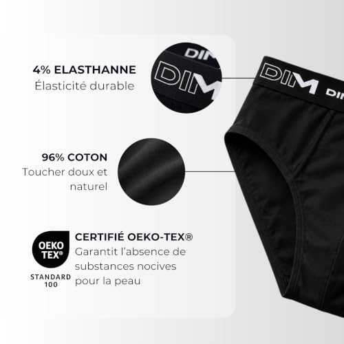 Detalle de Dim X6 Slip Coton Stretch – Lot de 6, Noir, XL Homme