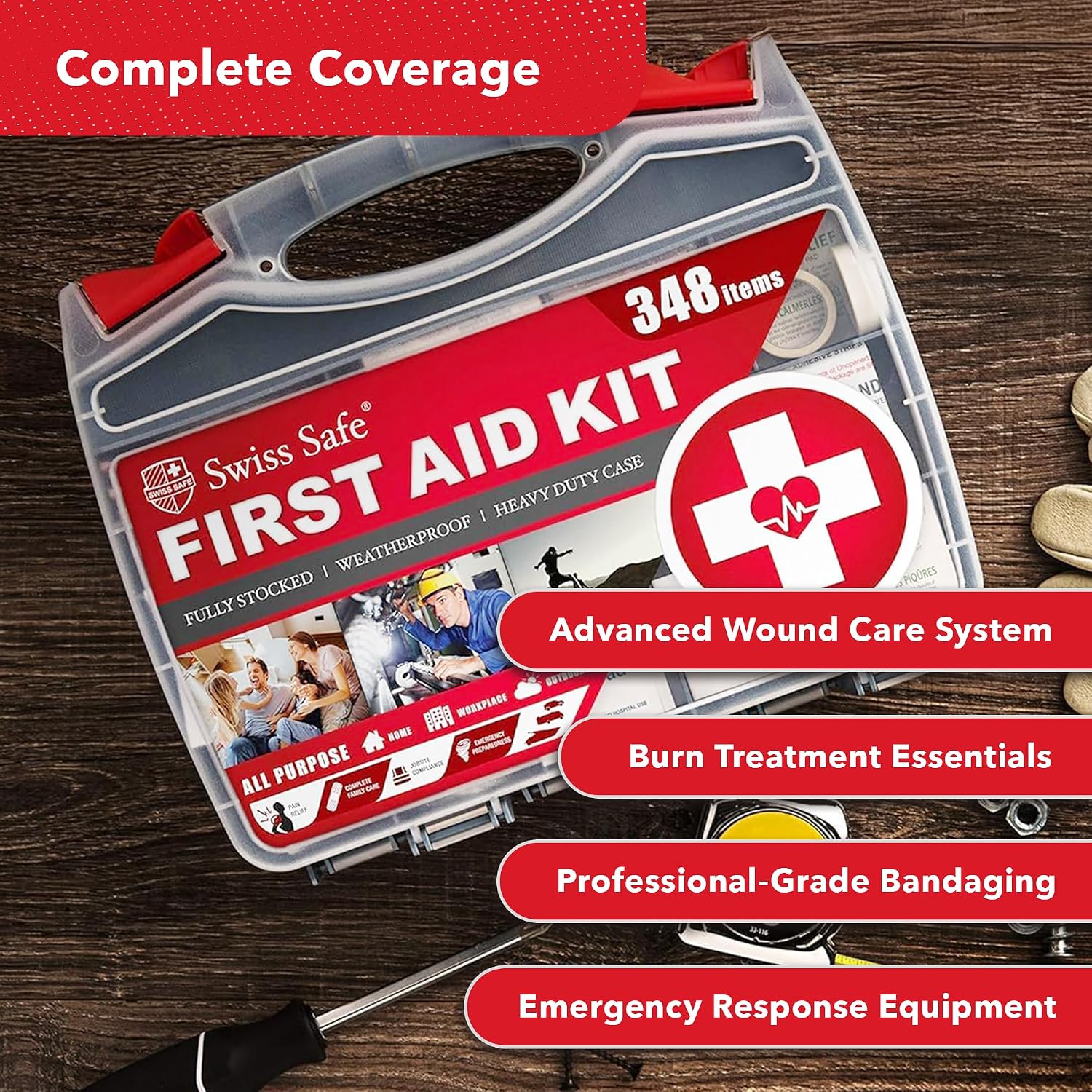 Detalle 2 de Swiss Safe 2-in-1 First Aid Kit for Car, Travel and Home – Large 348-Piece Case + Bonus Mini Kit