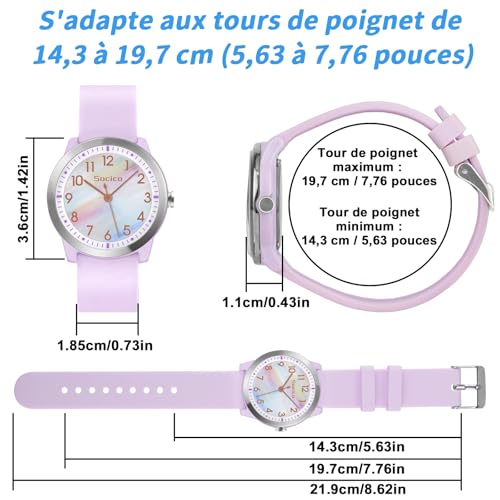 Thumbnail 5 de SOCICO Montre Analogique pour Enfant – Violet Irisé, Étanche 50M et Lecture Facile