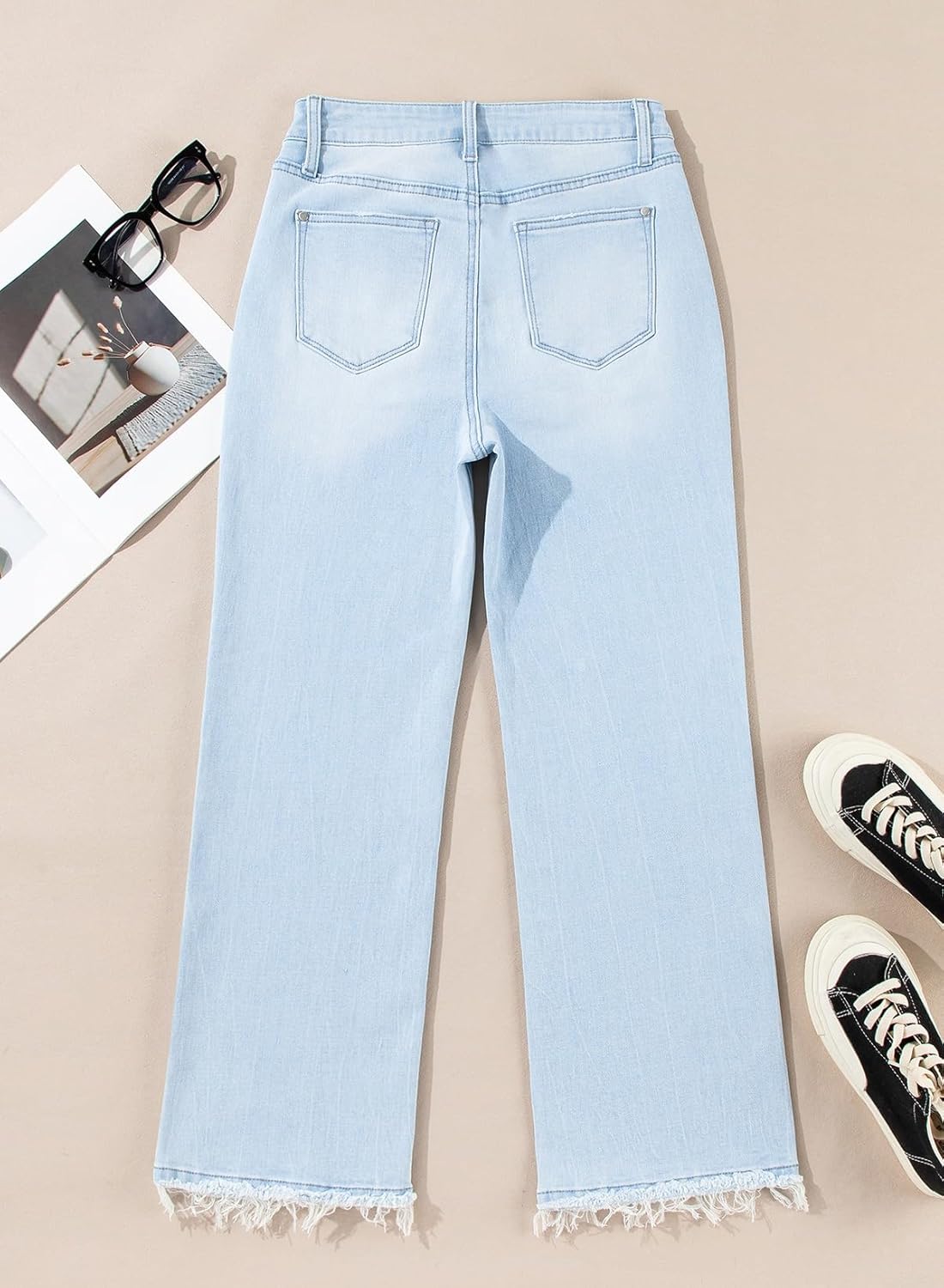 Thumbnail 5 de Astylish Mineral Wash High-Waisted Raw Hem Flared Jeans for Women