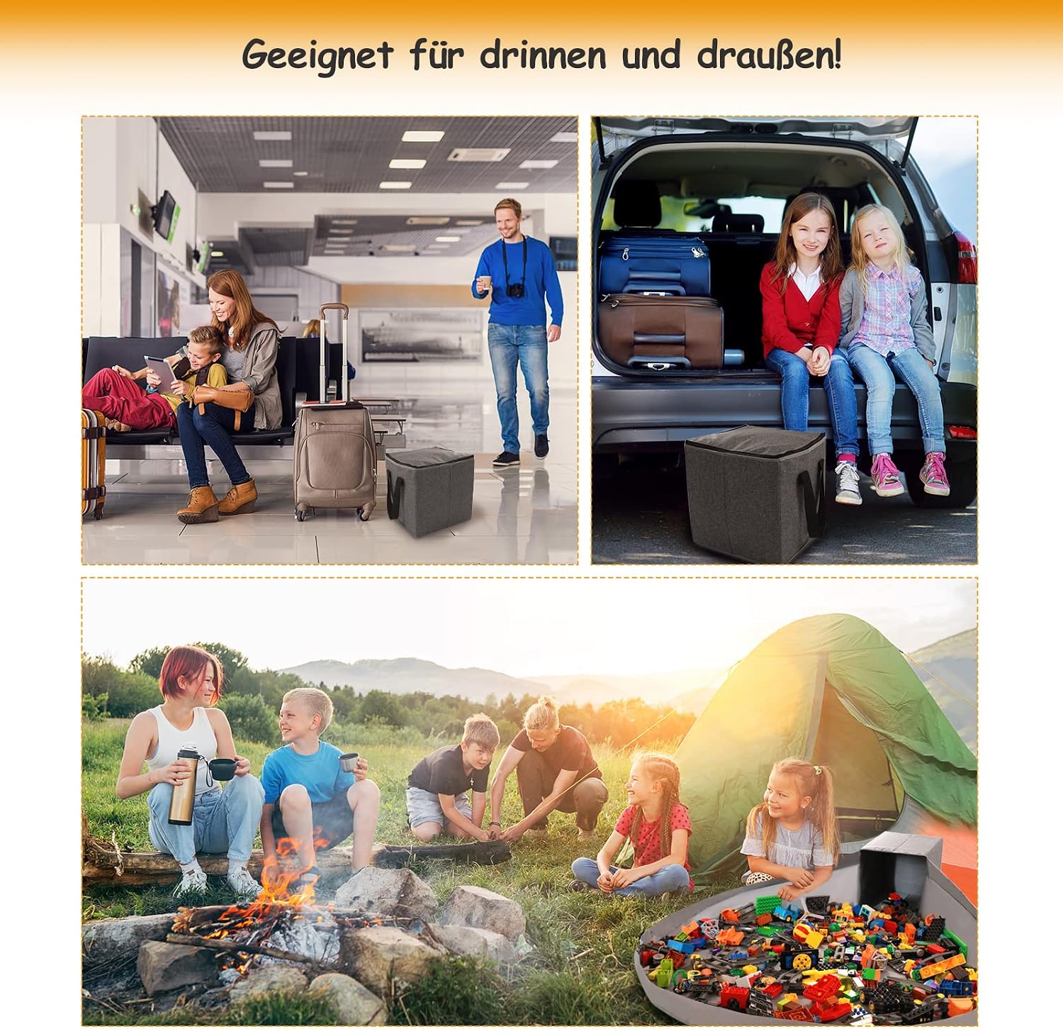Detalle de Spielzeug Tasche für Lego Spielmatte – Duplo Aufbewahrung mit Deckel, Grau, 13x13x13 Zoll