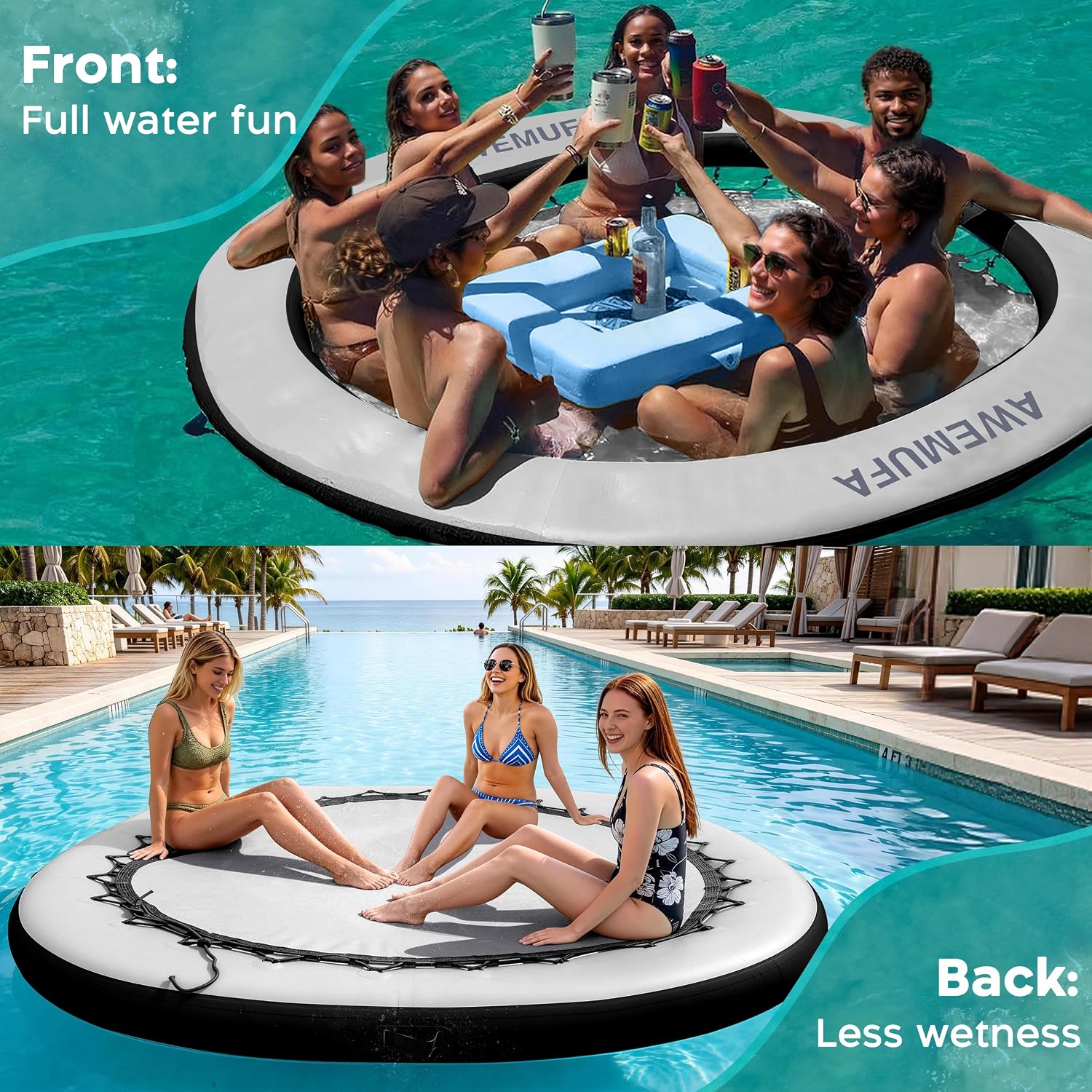 Detalle de AWEMUFA Water Hammock Floating Island — 6/8/10/12 ft Heavy-Duty Round Ring with Mesh, Ideal for Lakes and Pools