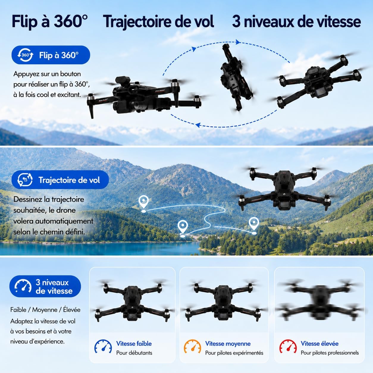 Detalle de Drone FPV 4.3" avec écran intégré et une touche de décollage/atterrissage