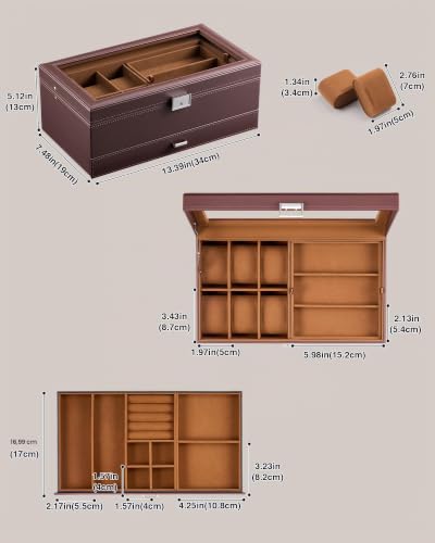 Detalle 2 de ProCase Caja Joyero para Hombres: Organizador de Relojes y Accesorios con Cerradura y Tapa de Cristal