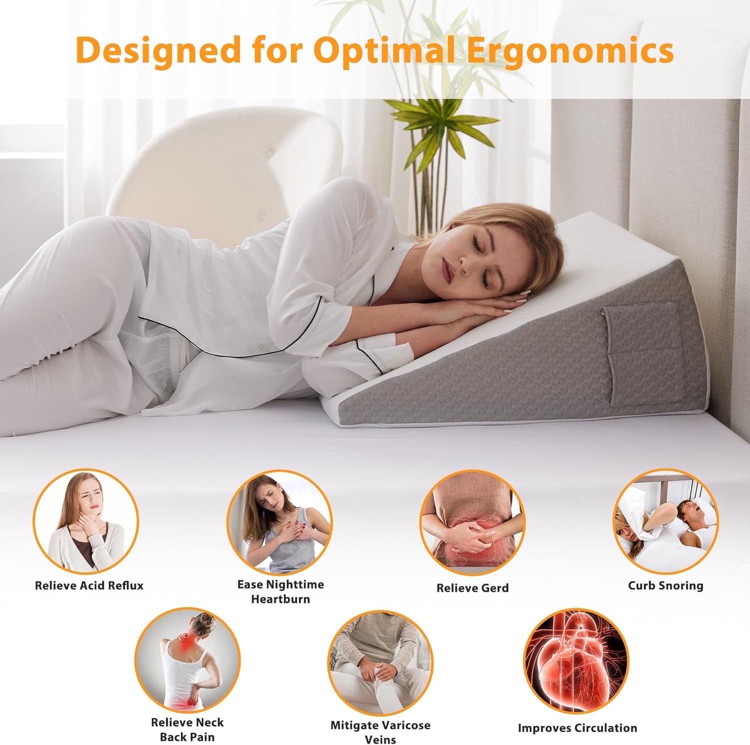 Detalle de Ruqmuis Wedge Pillow for Acid Reflux: Elevated Sleep Support with Practical Design