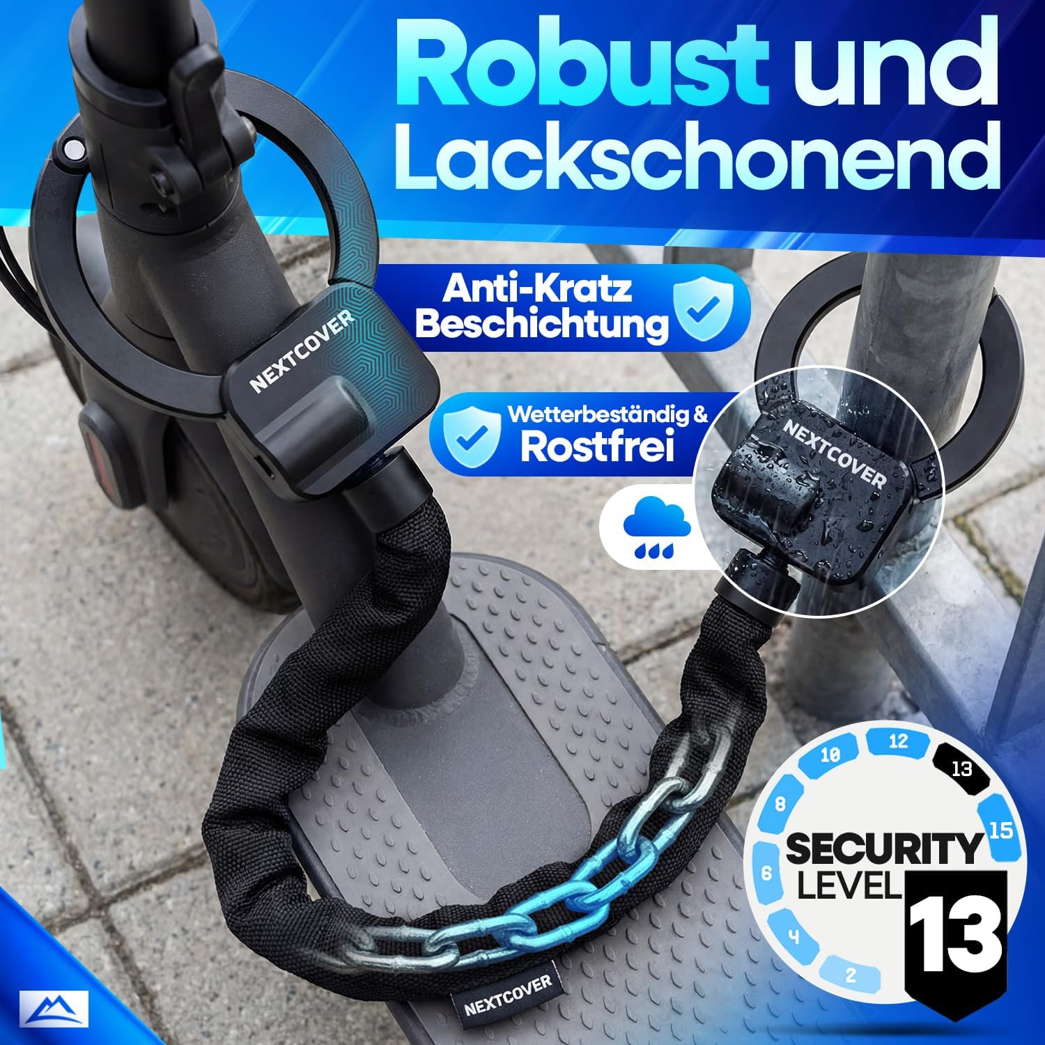 Detalle de NEXTCOVER E-Scooter Schloss – Steel-Secure-Technologie, 90 cm Kettenschloss