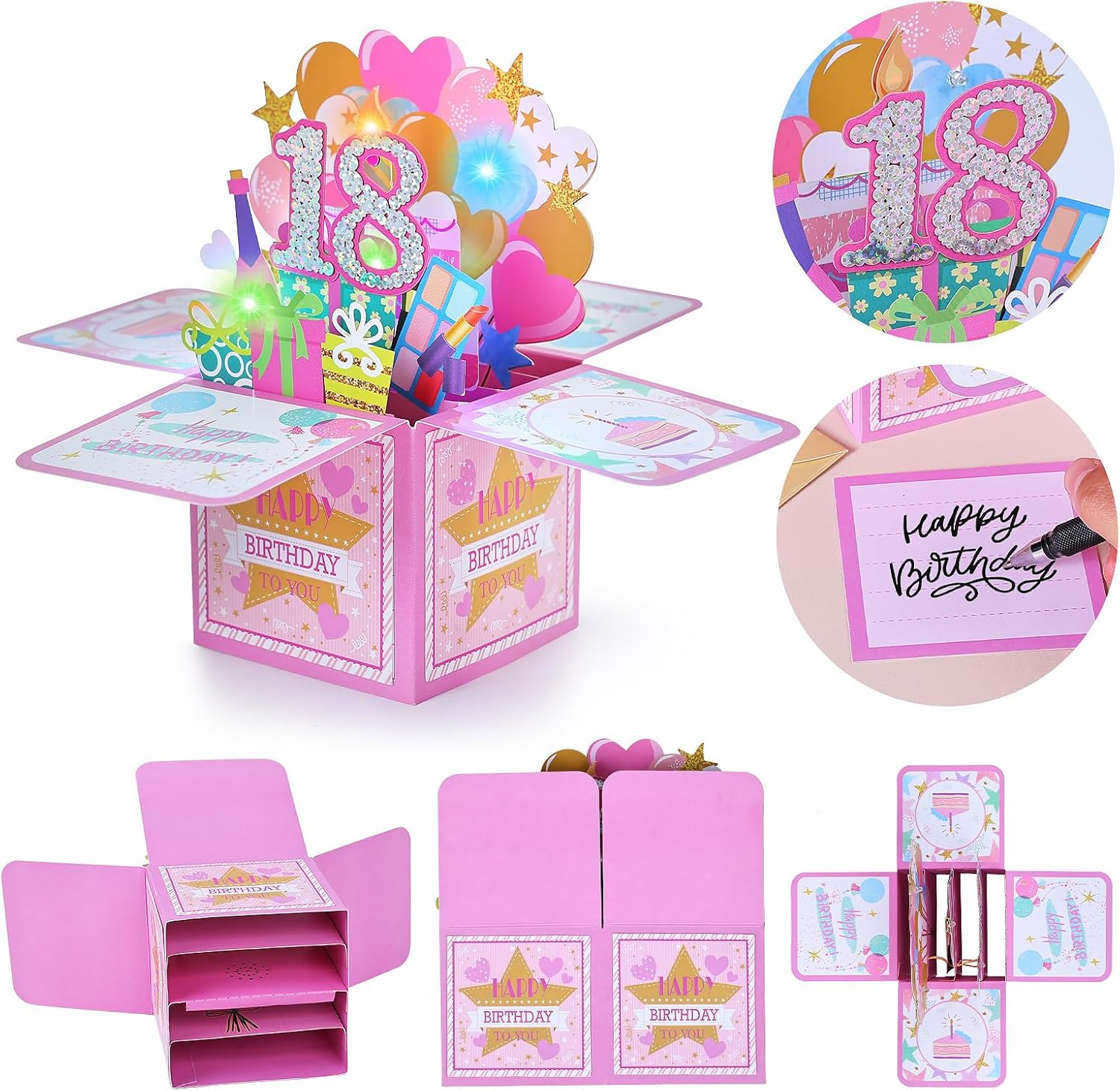 Detalle de Joyoldelf Biglietto Auguri Compleanno 18 Anni - 3D Musicale e Luce, Regalo Donna • Pop Up con Candeline LED