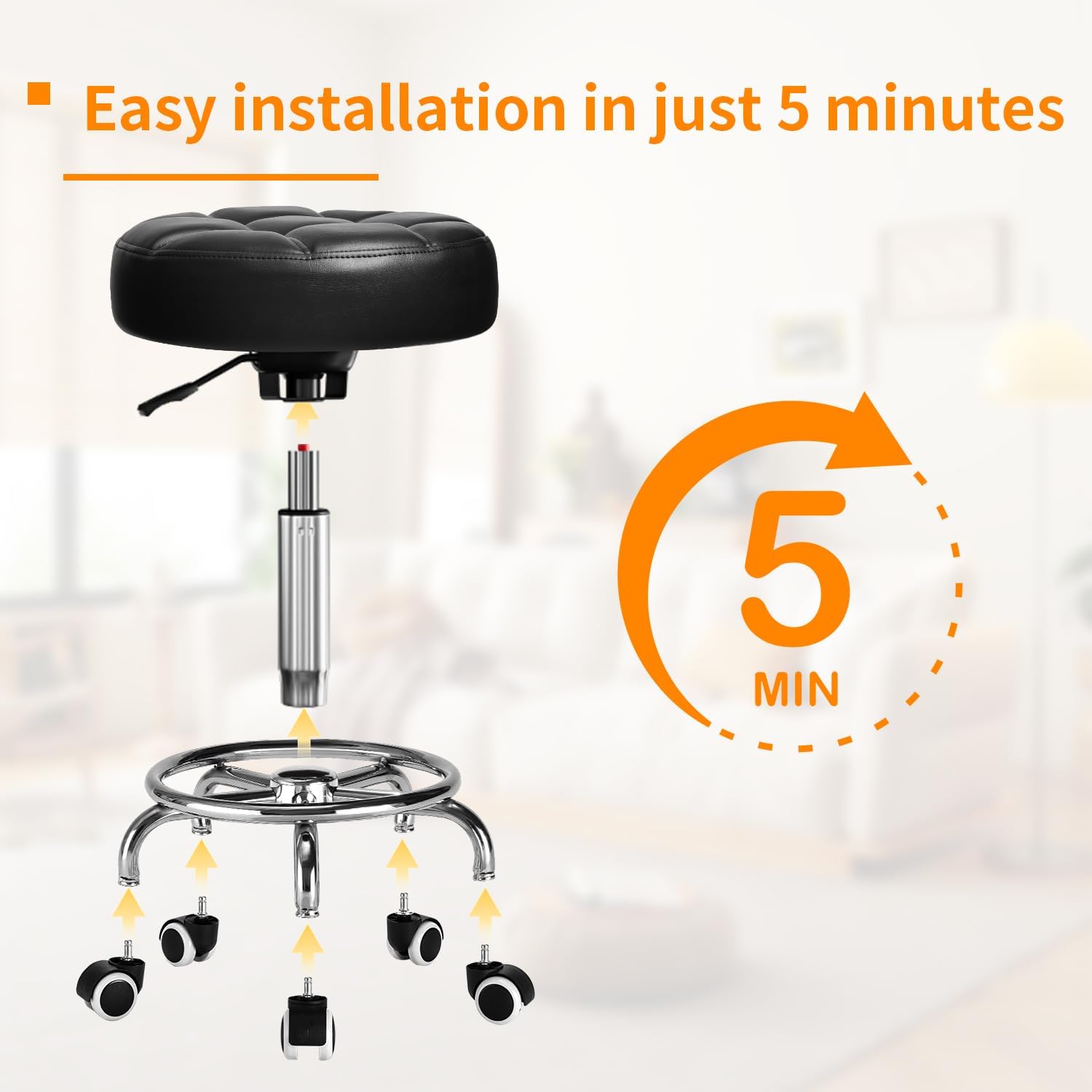 Thumbnail 6 de Rolling Stool PU Leather Round 14.6" seat