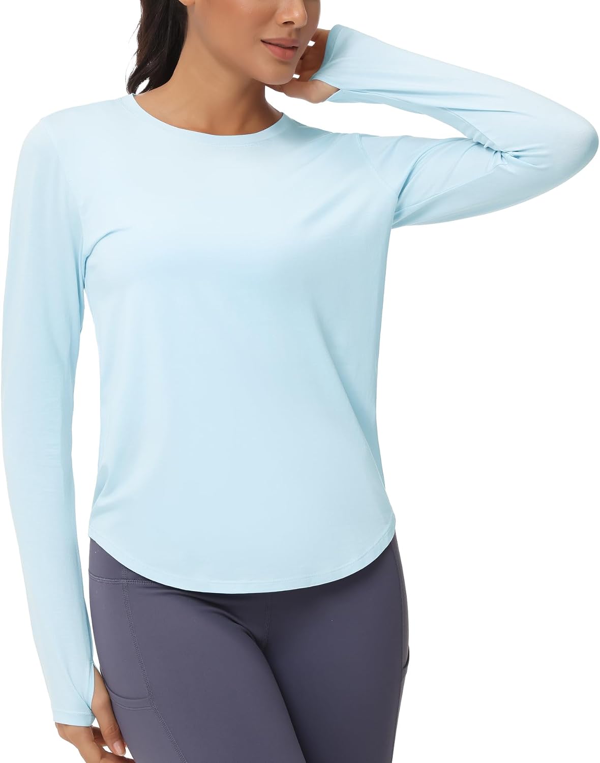 Detalle 1 de THE GYM PEOPLE Women's Long-Sleeve Sports Top, Crew Neck, Thumb Holes